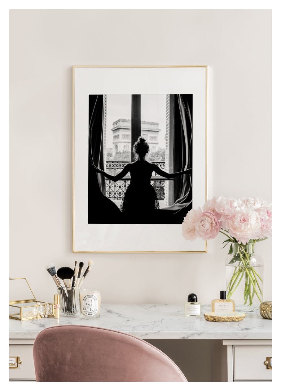Girl in Paris Window Poster (40x50 cm) - Poster Store