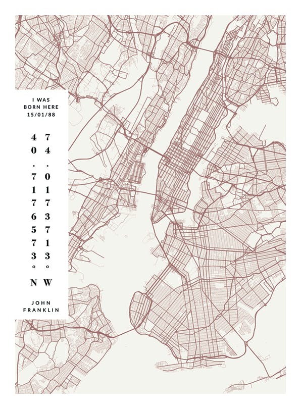 Map No2 Day Pink persoonlijke poster (50x70 cm) - Poster Store