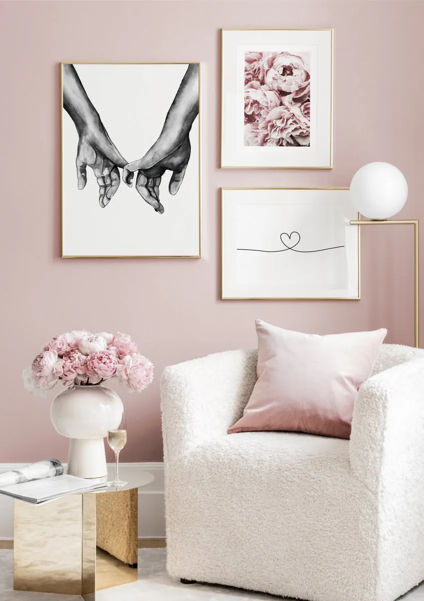 Set De 3 Affiches Noir Et Blanc Main Dans La Main - Toile 40x50 Cm, Décoration Romantique Minimaliste