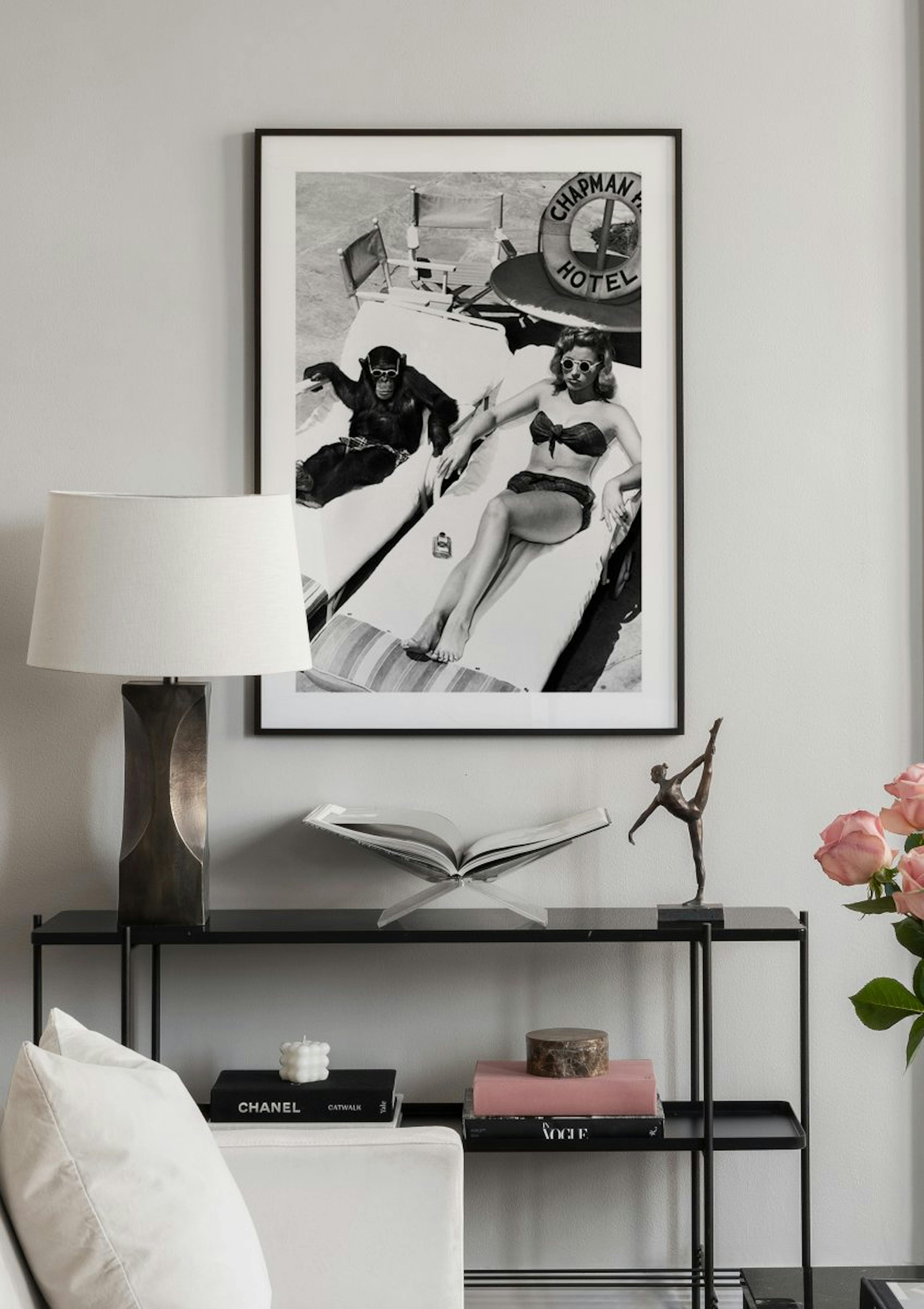 Woman Sunbathing with Chimpanzee Poster thumbnail