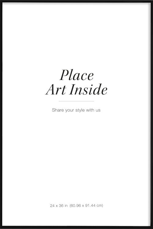 Póster en blanco con borde negro, texto Place Art Inside y Share your style with us en el centro.