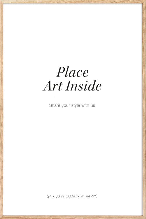 A poster with a light wood frame and white matte, featuring the text Place Art Inside and Share your style with us.