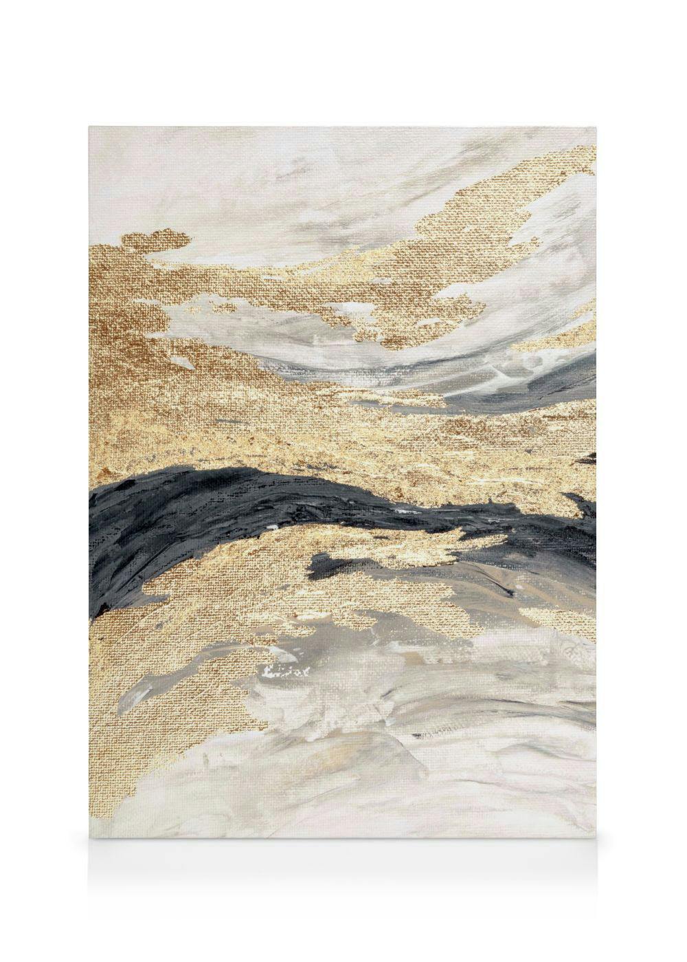 Gold Wave No1 Obraz na płótnie (50x70 cm - Ramka dębowa) - Poster Store