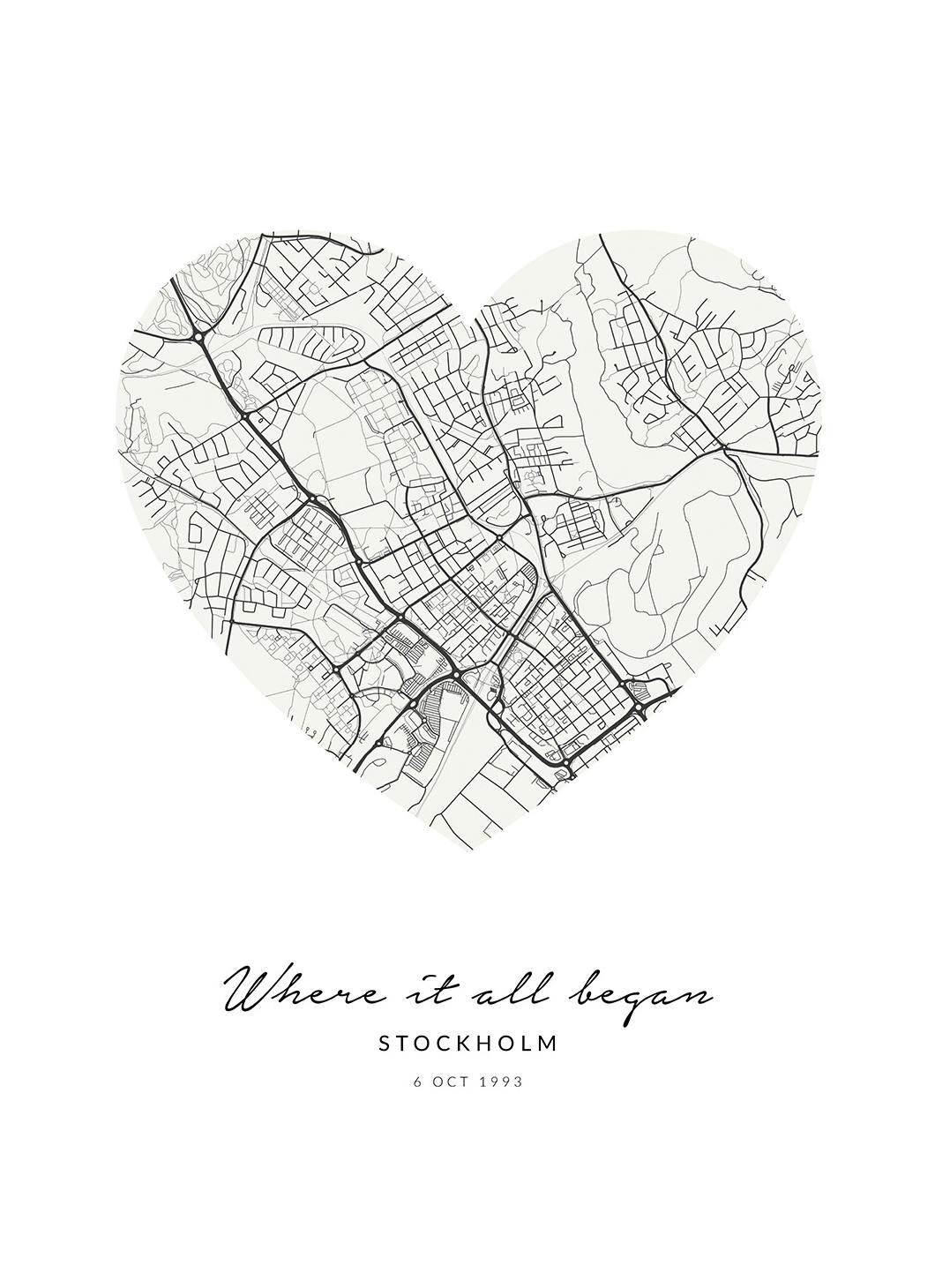 Heart Map Beige Persoonlijke Poster (50x70 cm) - Poster Store