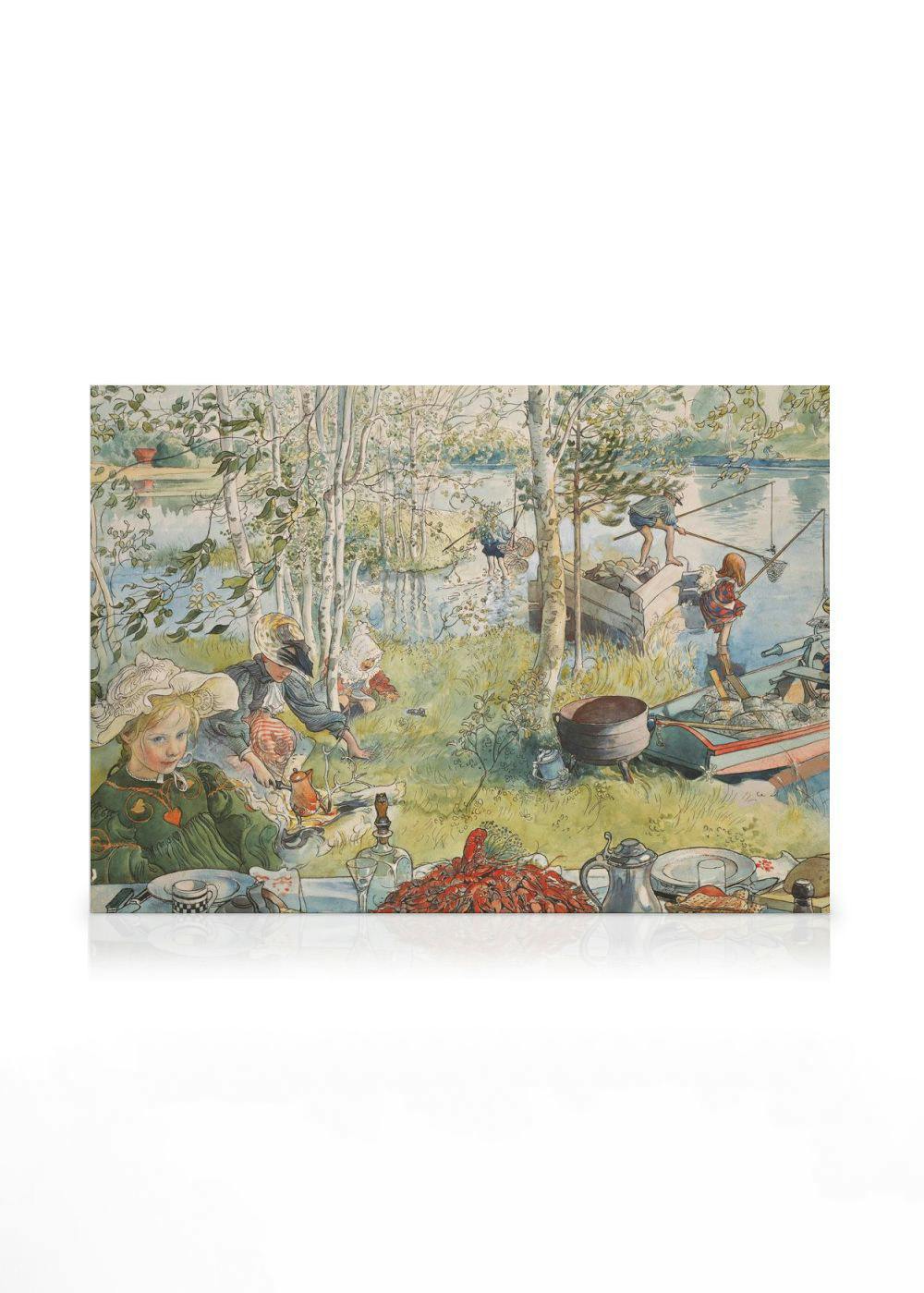 Carl Larsson - Crayfishing Lerretsbilde (30x40 cm - Eikeramme) - Poster Store