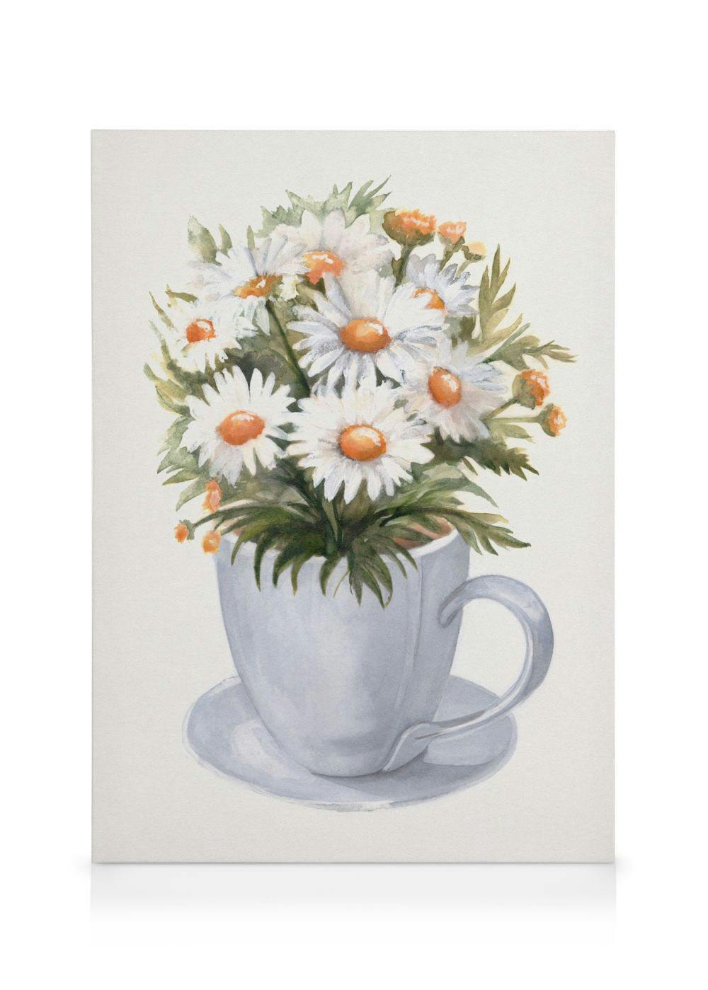 Cup of Daisies Canvas (50x70 cm - Fotolijst Zwart) - Poster Store