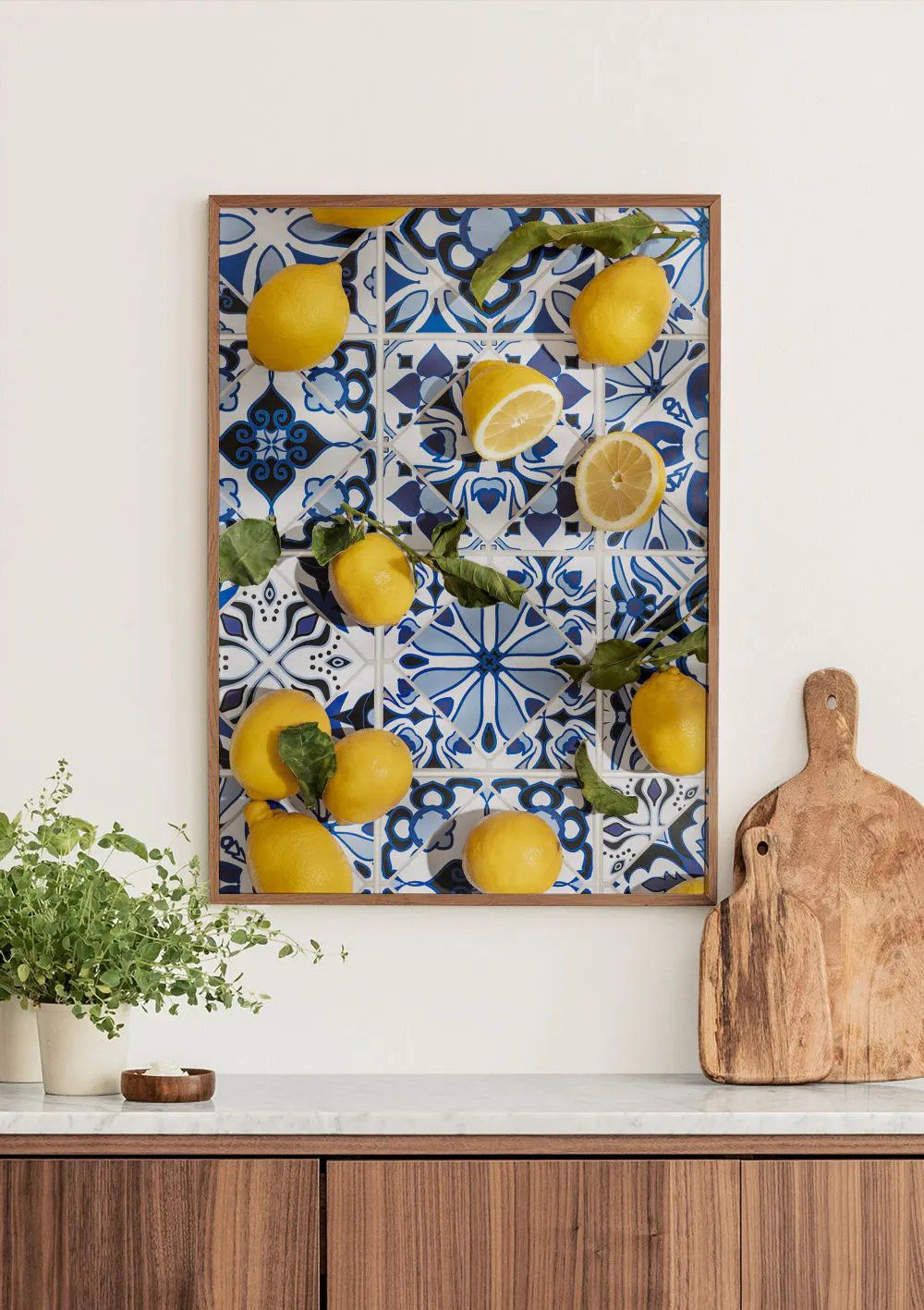 Italian hand-painted lemon ceramic number tiles 10 x 3.3 cm with the option of frames (Wooden brown 3 tile frame Italian hand-painted lemon ceramic number tiles 10 x 3.3 cm with the option of frames (Wooden brown 3 tile frame