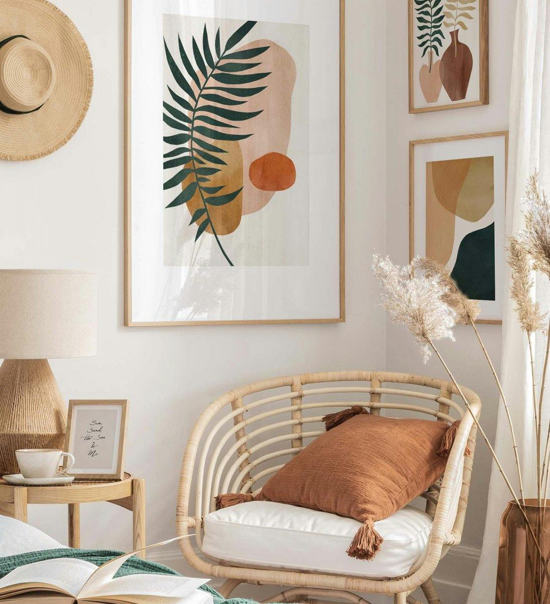 Décoration murale graphique aux couleurs de la nature et cadres en chêne pour la chambre ou le salon (ONE SIZE) - Poster Store