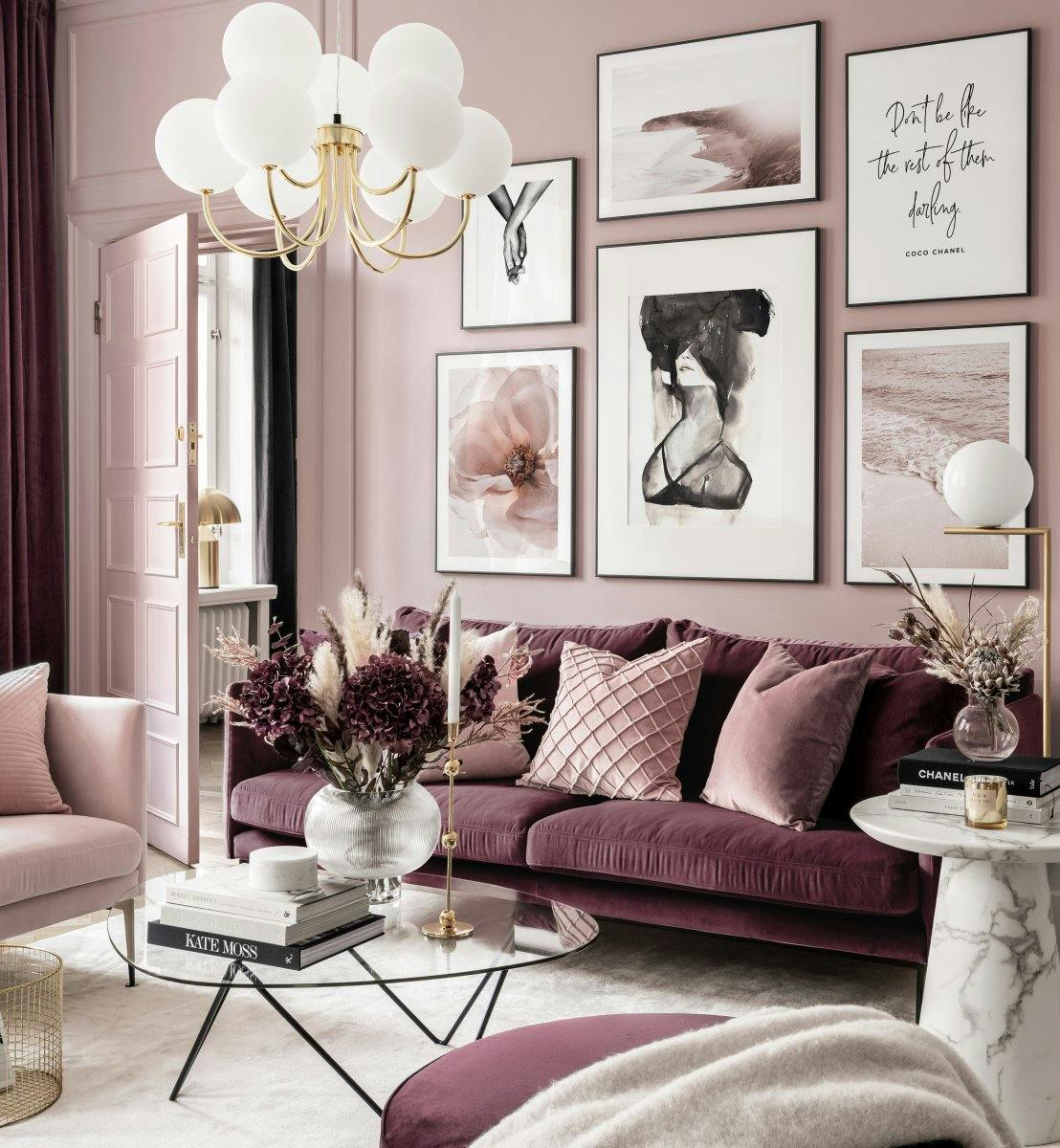 Moderne roze fotowand fashion posters zwarte metalen fotolijsten (ONE SIZE) - Poster Store