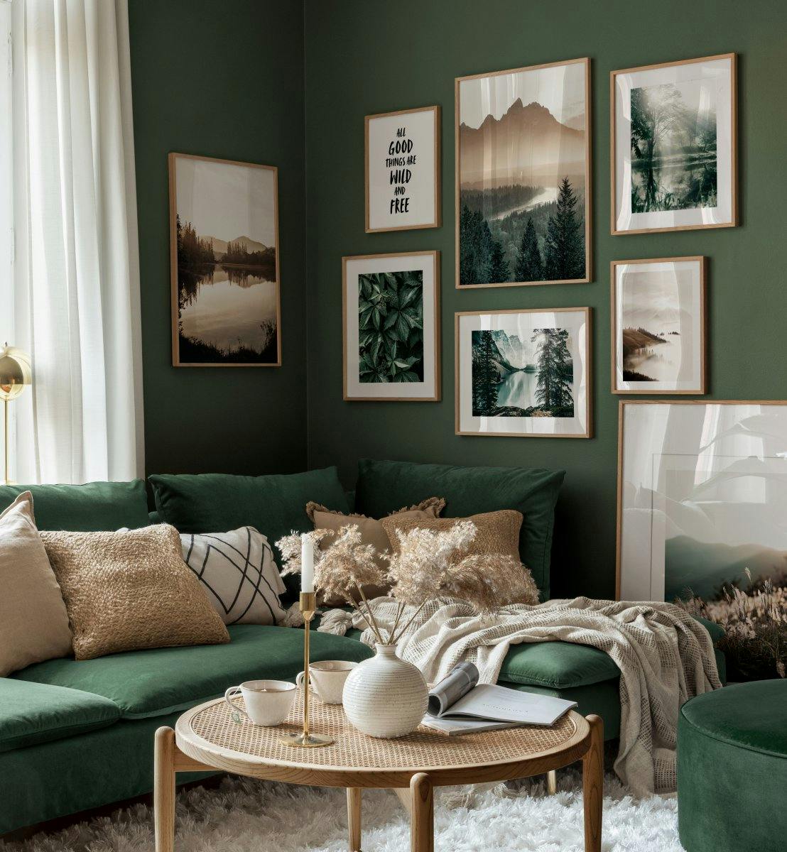 Natur och fridfulla landskapsposters i grönt för vardagsrum (ONE SIZE) - Poster Store