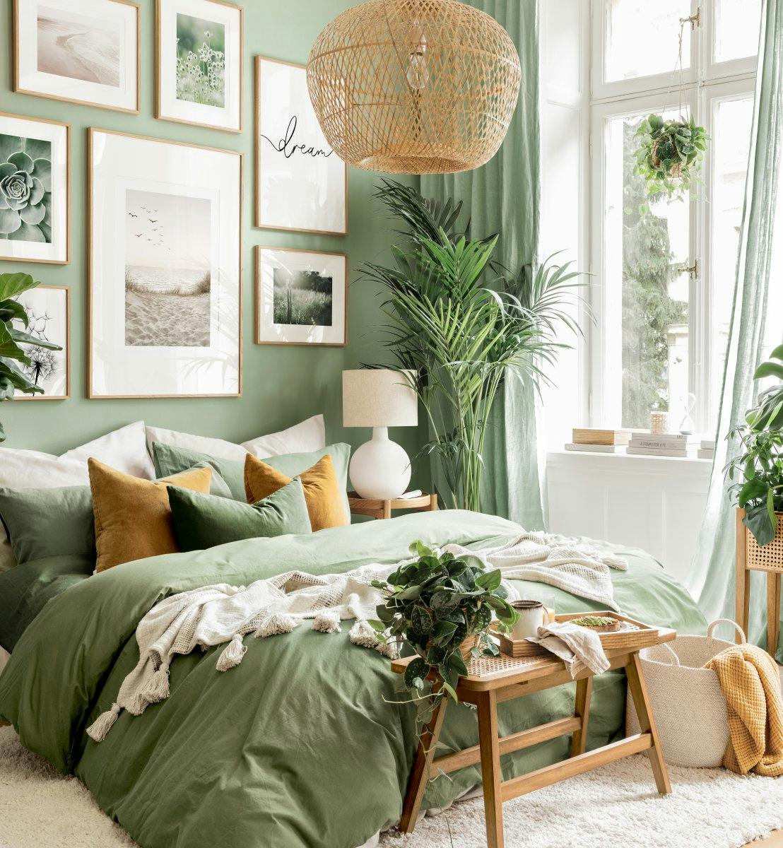 Groene natuur wanddecoratie yoga posters groene slaapkamer eiken fotolijsten (ONE SIZE) - Poster Store