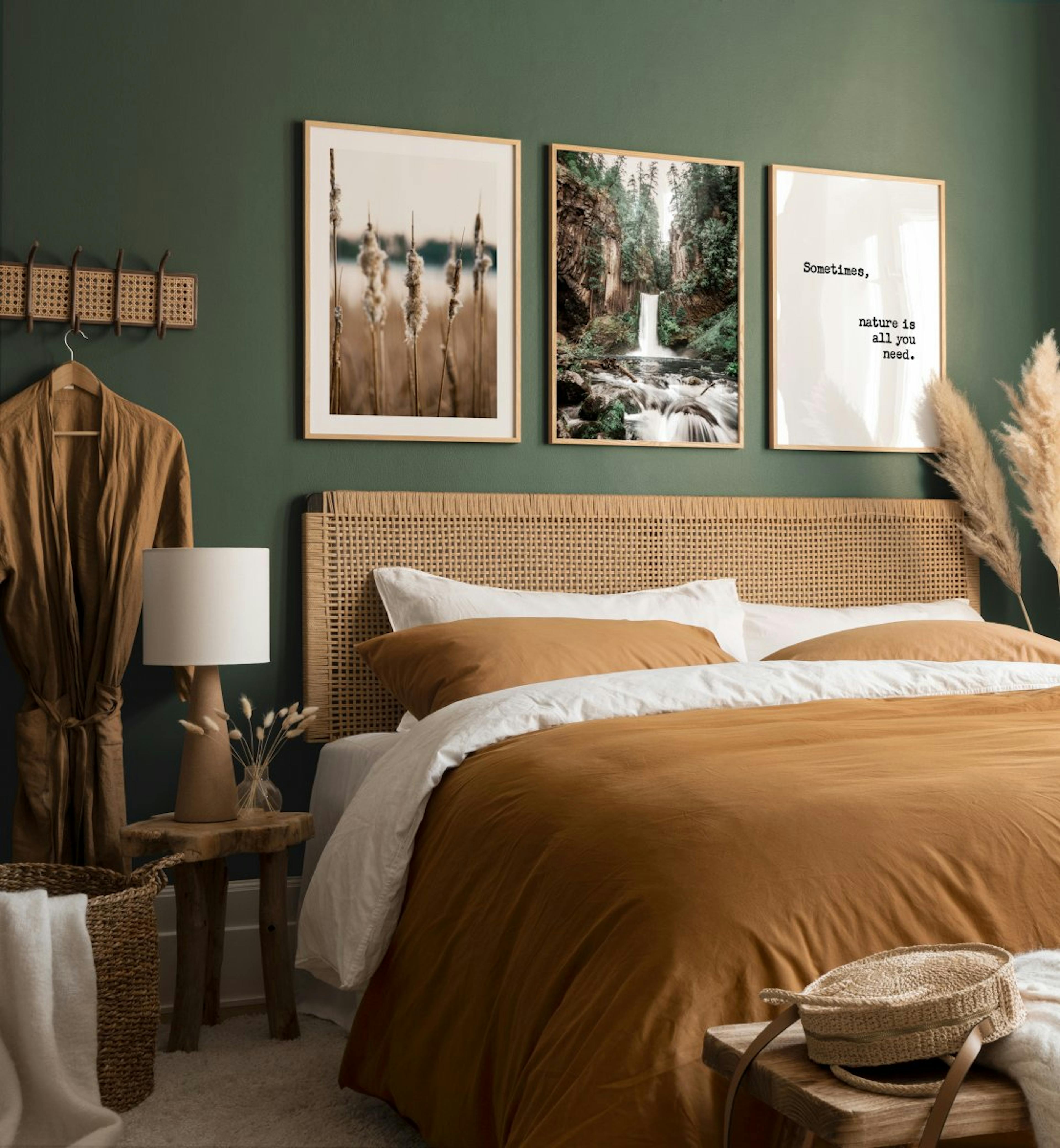 Affiches terre-à-terre en vert et marron pour la chambre