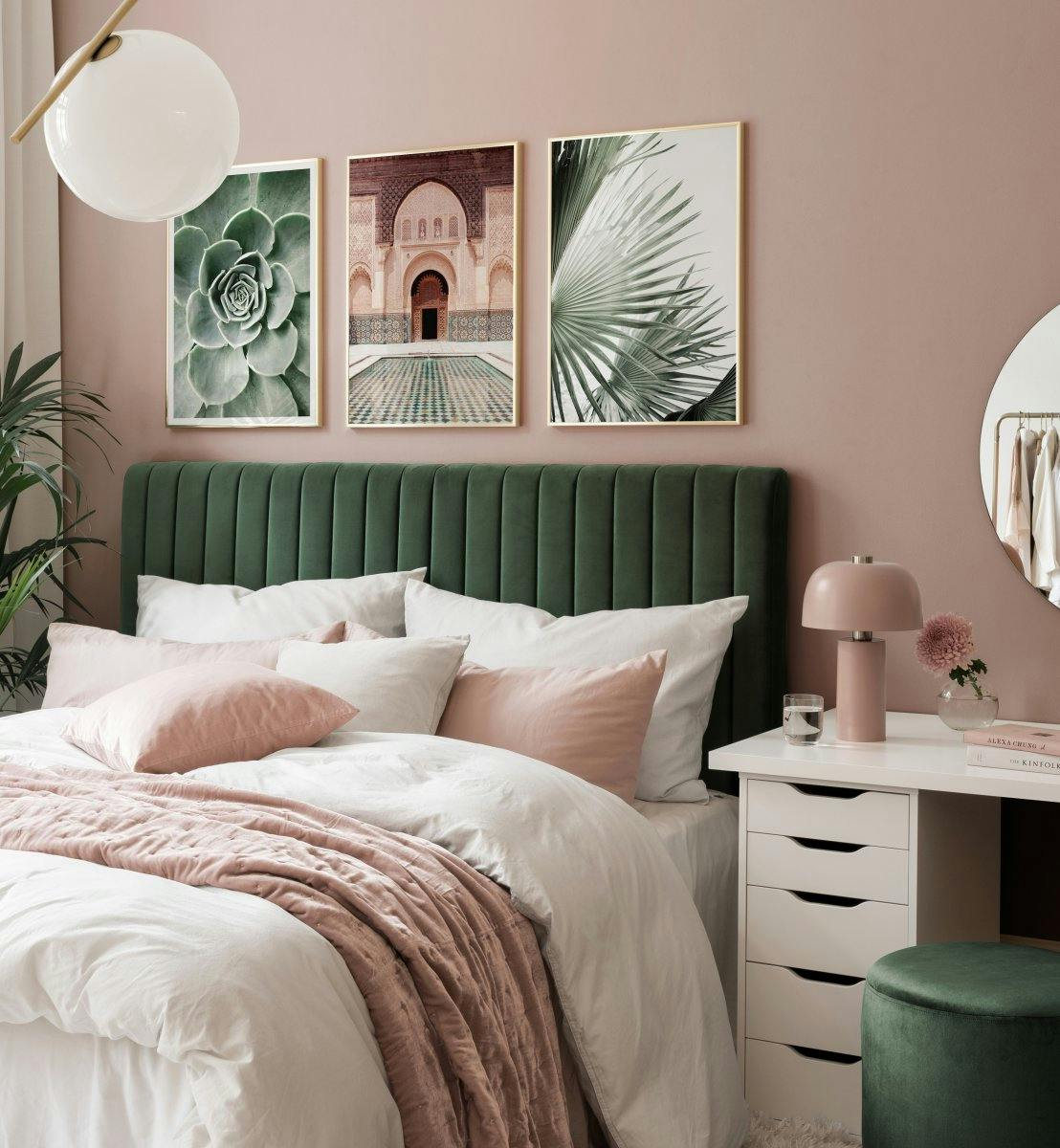 Fotoposters av arkitektur och växter i grönt och beige för sovrummet (ONE SIZE) - Poster Store
