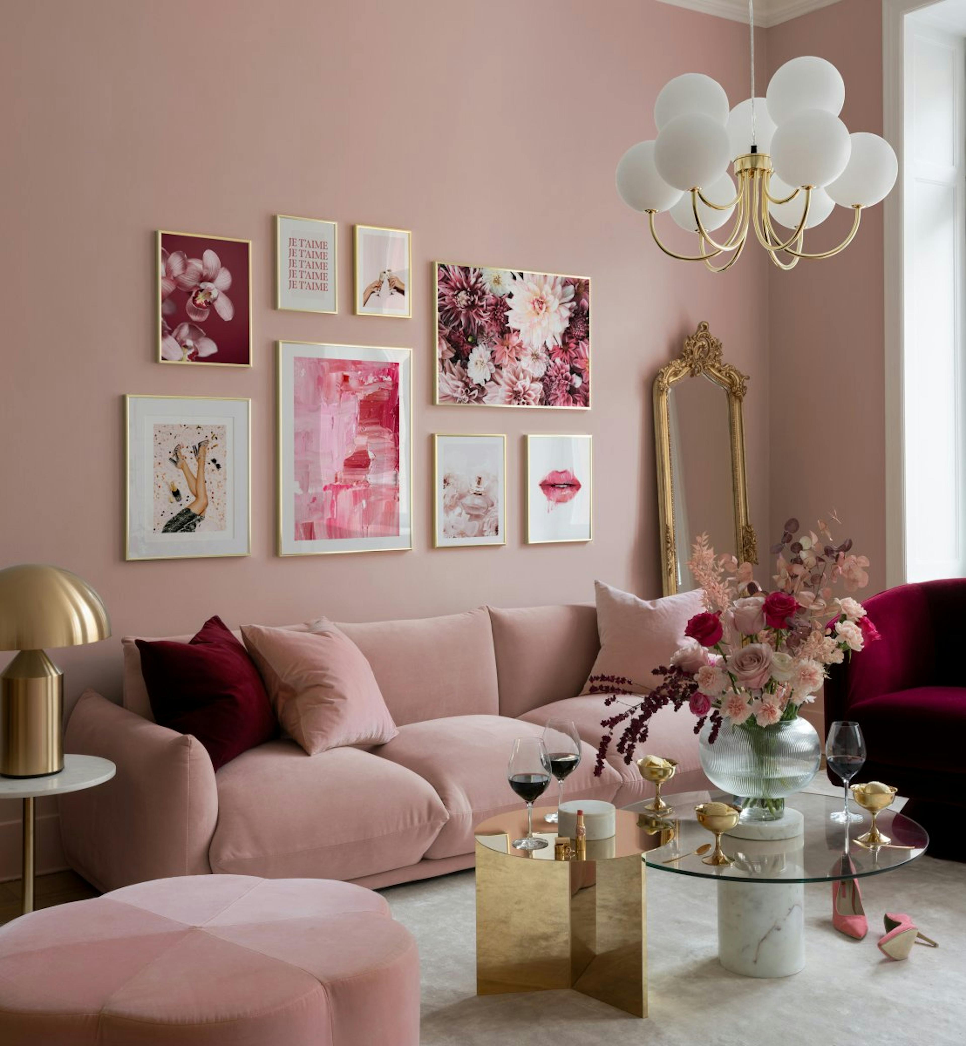 Girl power art prints and quotes in pink for a living room