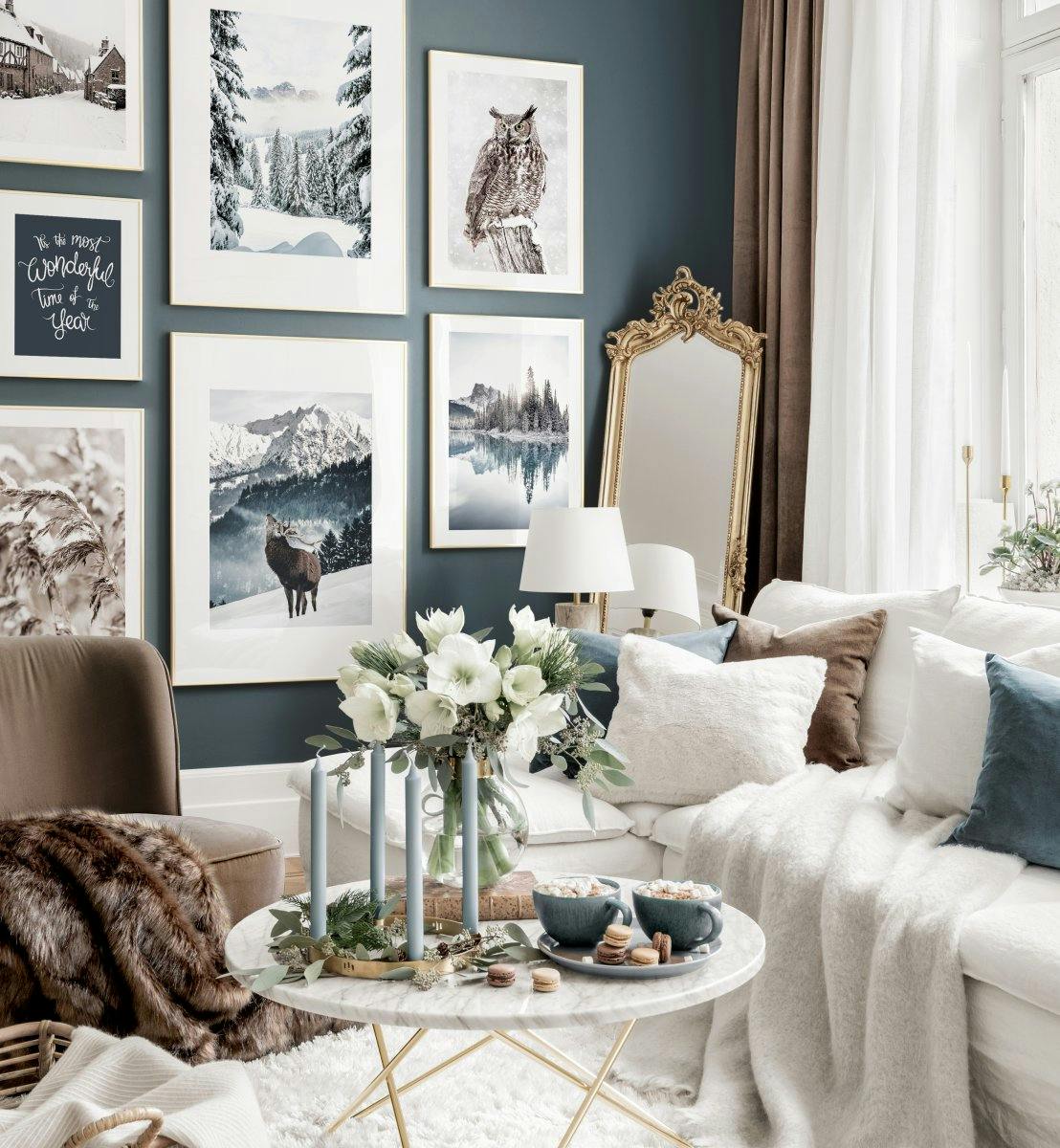 Swiateczna galeria obrazow plakaty zimowe zlote ramki (ONE SIZE) - Poster Store