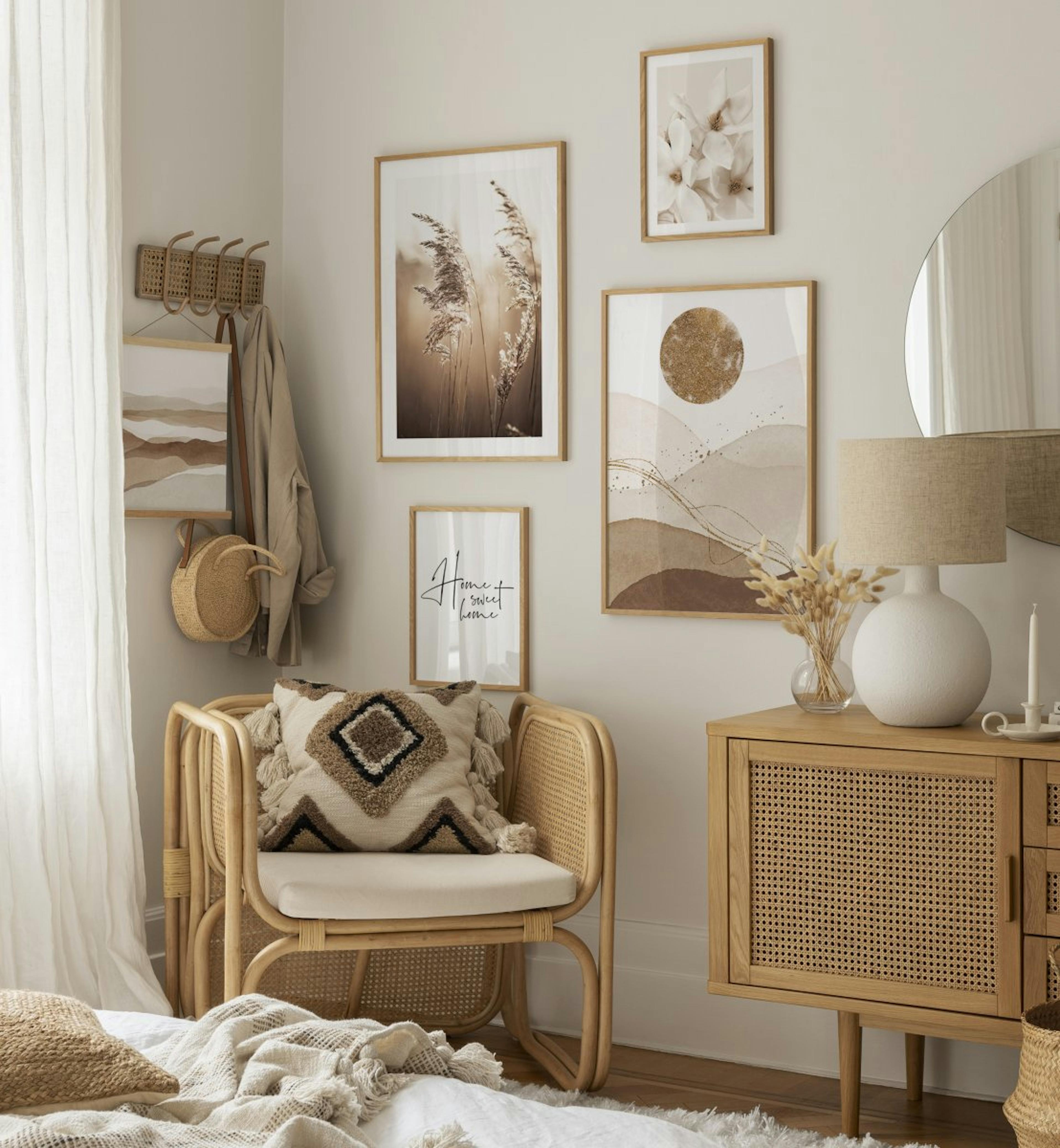 Beige photo art and illustrations for bedroom