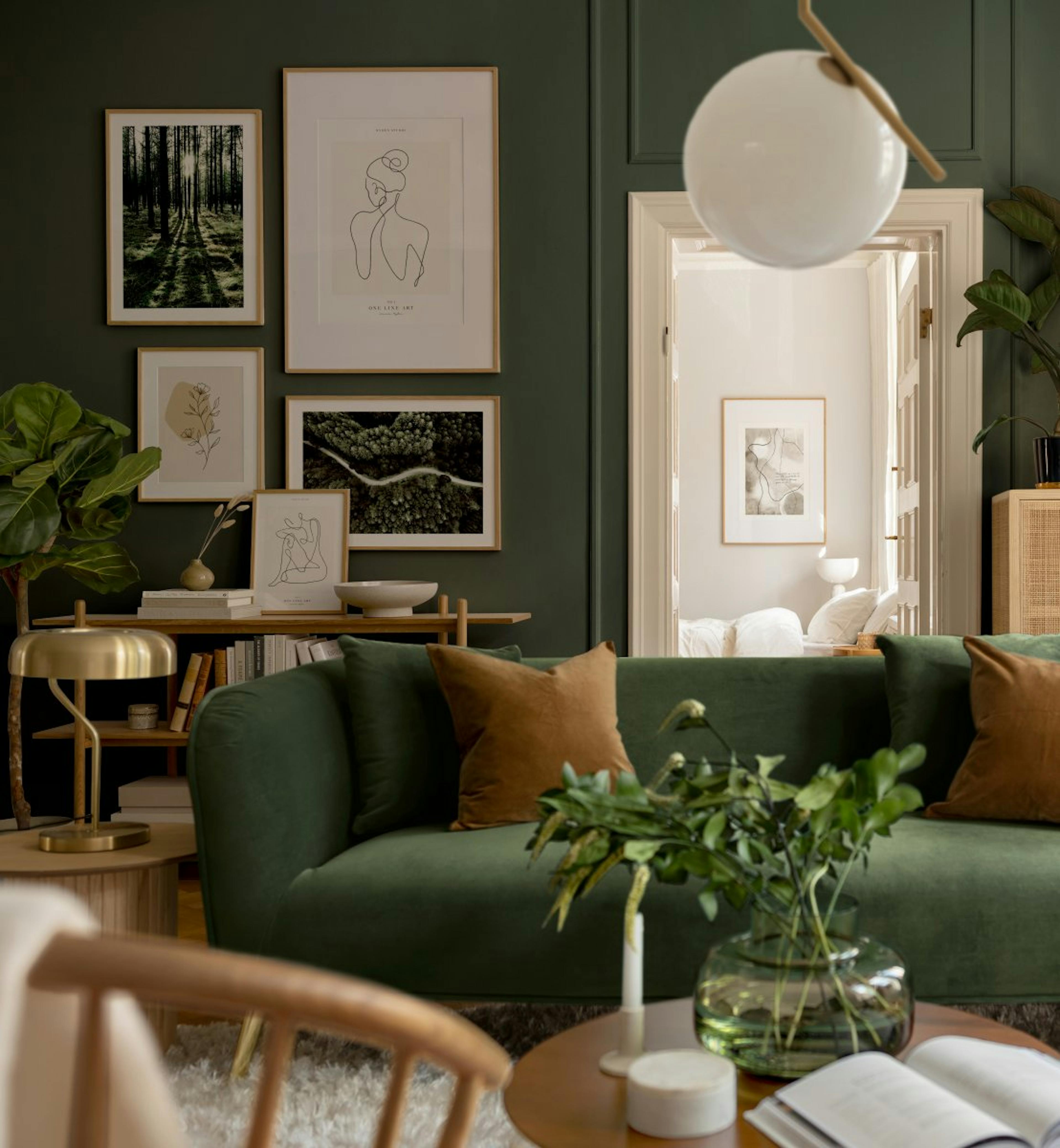 Donkergroene natuurfoto's en illustraties voor in de woonkamer