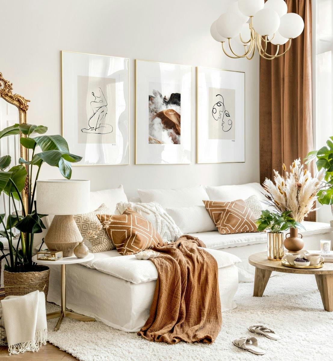 Woonkamer wanddecoratie posters line art posters gouden fotolijsten (ONE SIZE) - Poster Store