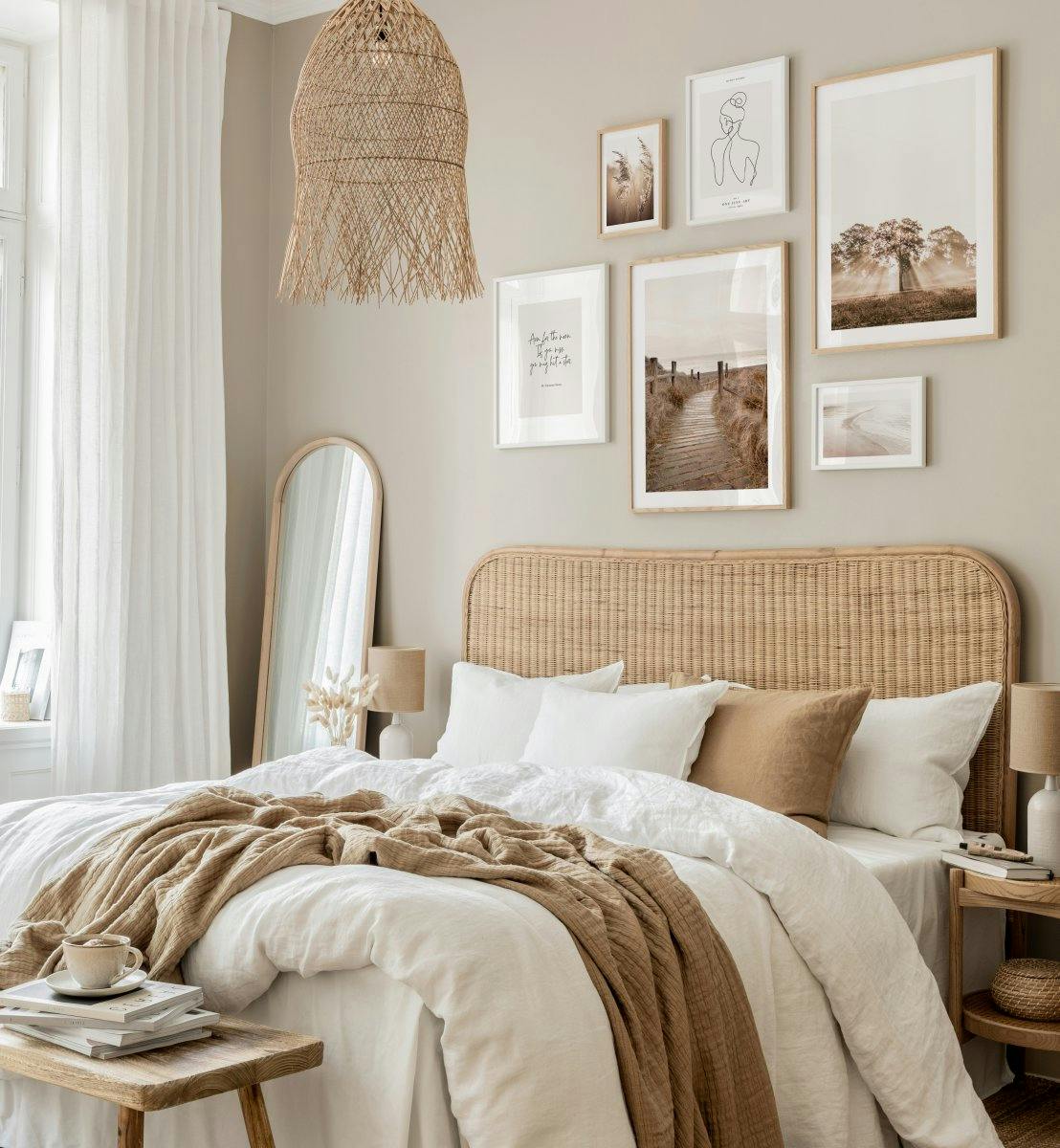 "Beige natuurposters en line art posters voor landelijke slaapkamer " (ONE SIZE) - Poster Store