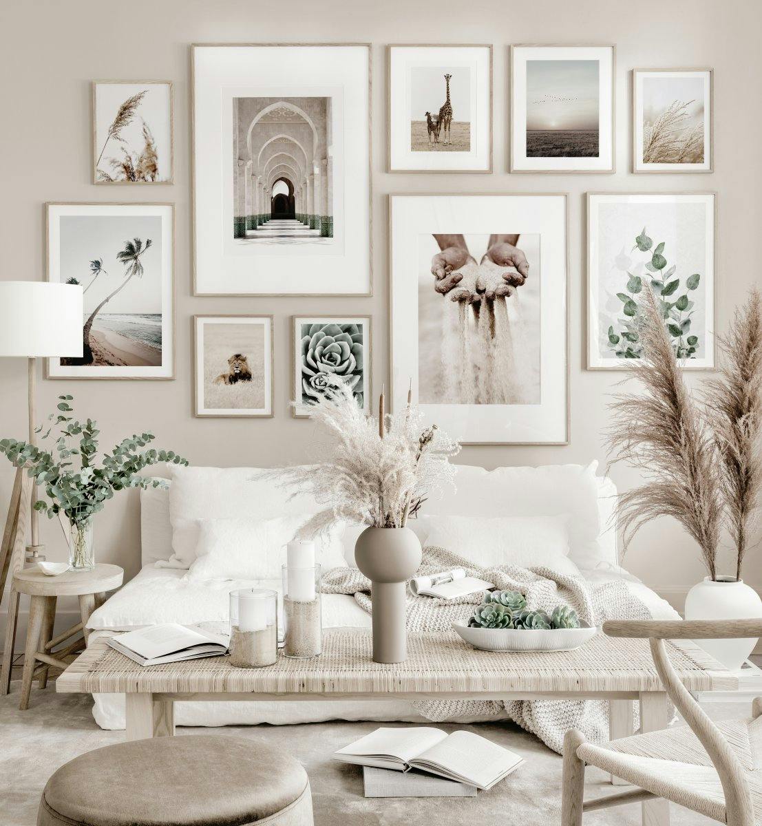 Beige bildevegg mindfulness plakater naturplakater eikerammer (ONE SIZE) - Poster Store