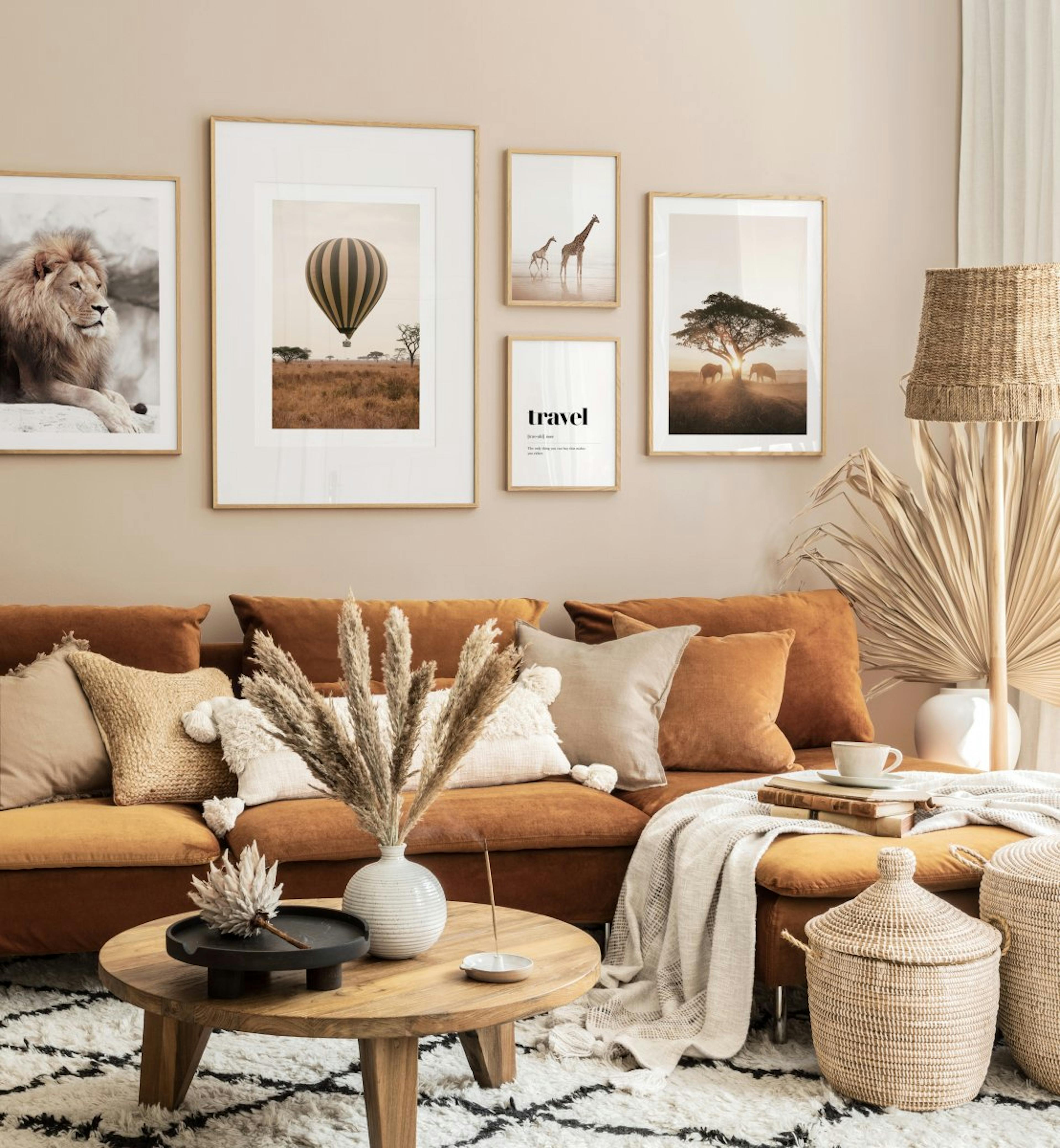 Wild Africa gallery wall safari animal prints living room wall art
