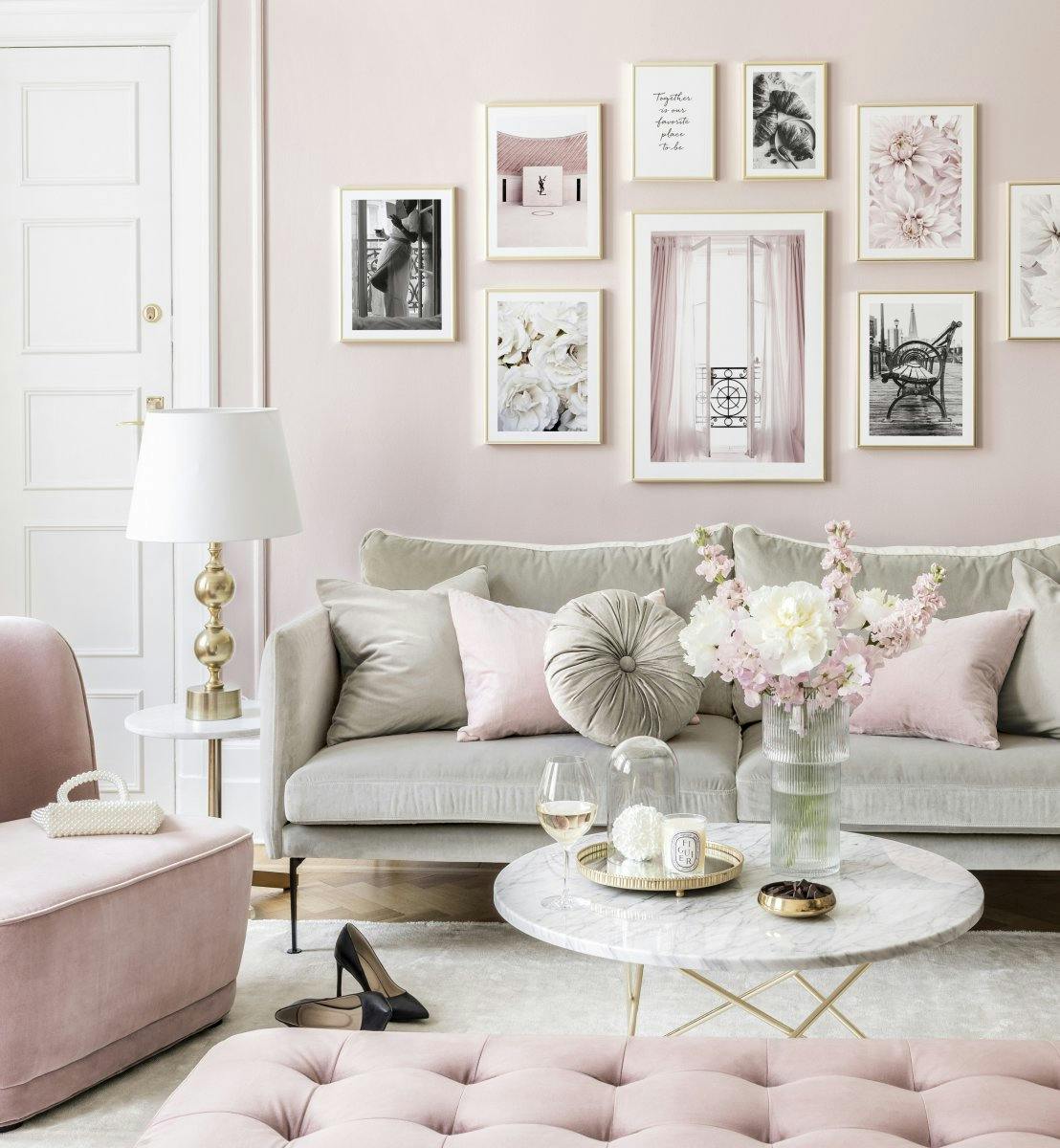 Pink fashion gallery wall fashion prints flower posters pink living room (ONE SIZE) - Poster Store