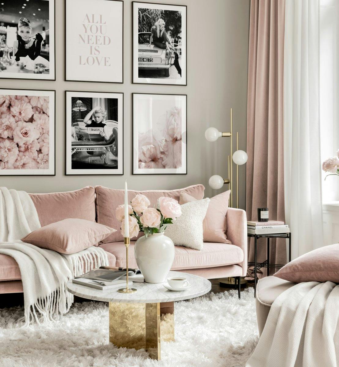 A poster featuring a close-up of delicate pink flower petals with a soft, dreamy focus.
