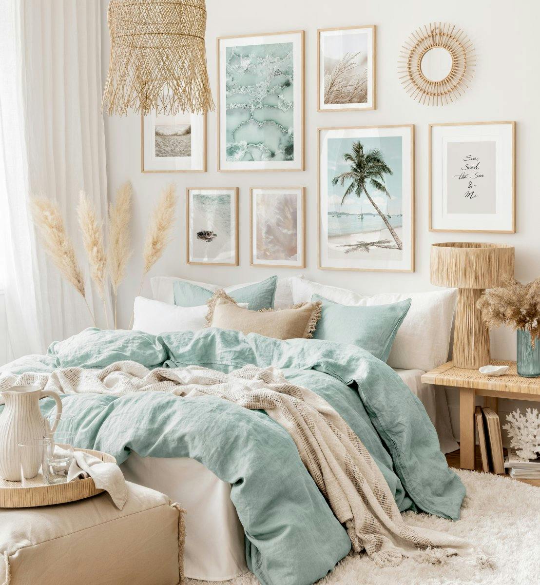 Décoration murale de plage turquoise poster plage chambre turquoise cadres en chêne (ONE SIZE) - Poster Store