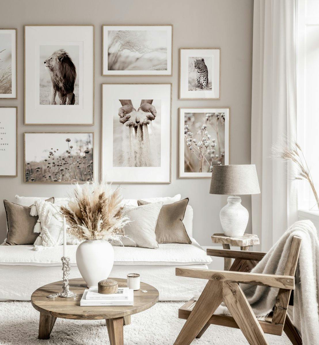 Belle décoration murale affiches de pleine conscience intérieur beige blanc cadres en chêne (ONE SIZE) - Poster Store