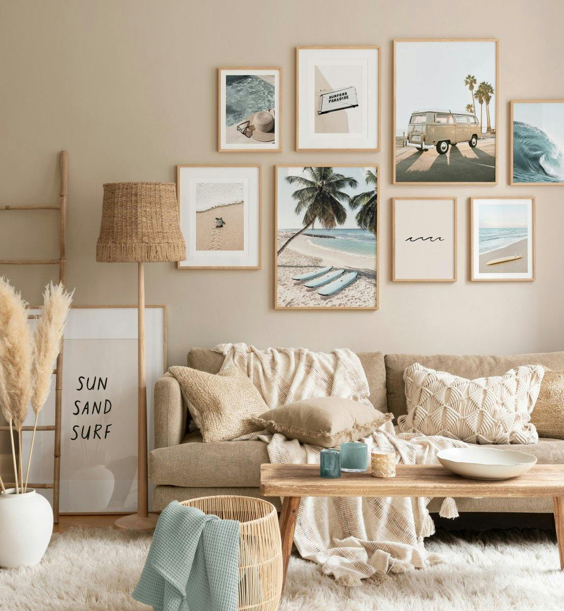 Stampe delle vacanze in colori vivaci in verde, blu e beige per il soggiorno (ONE SIZE) - Poster Store