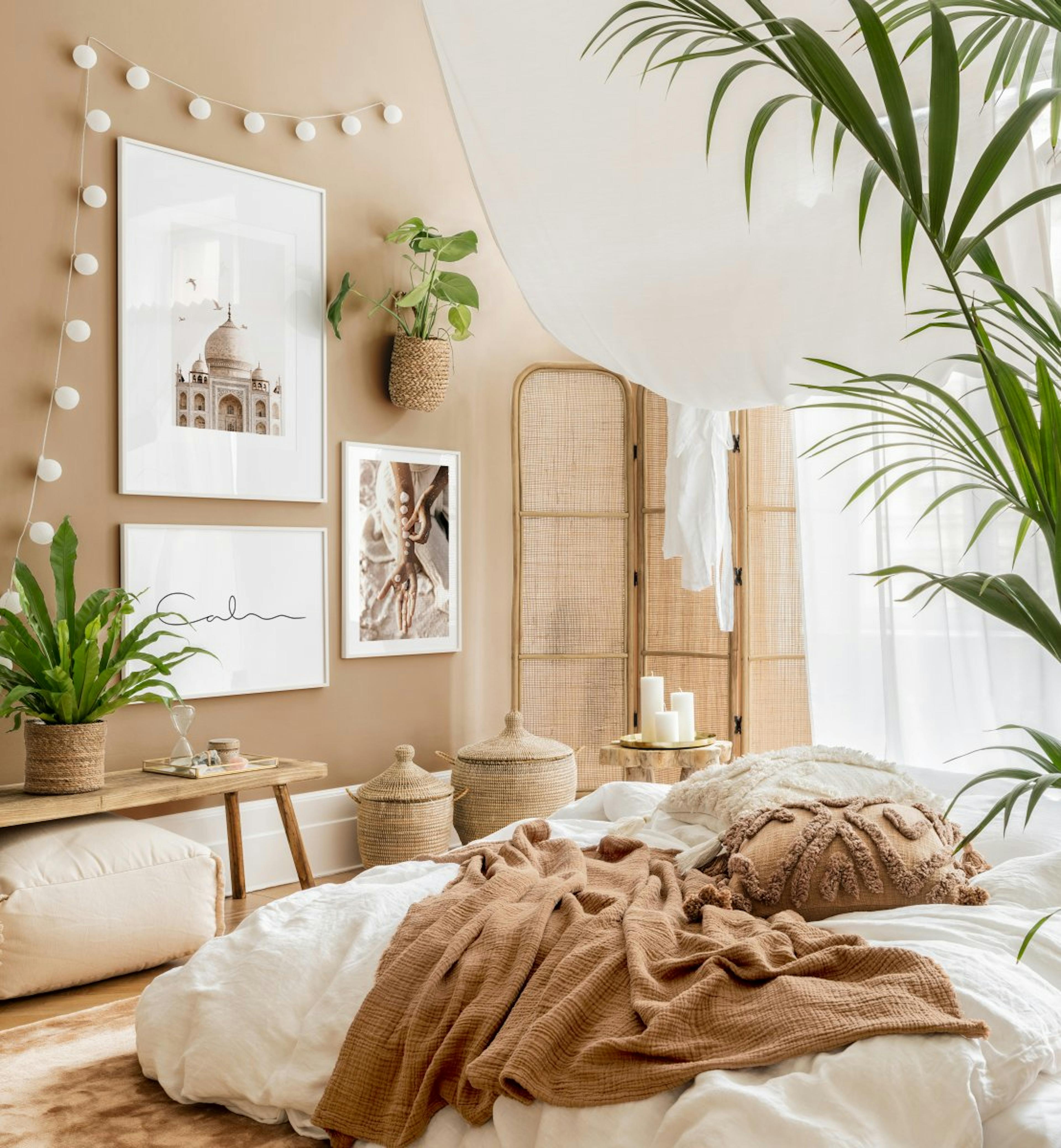 Décoration murale calme boho posters bohèmes cadres blancs