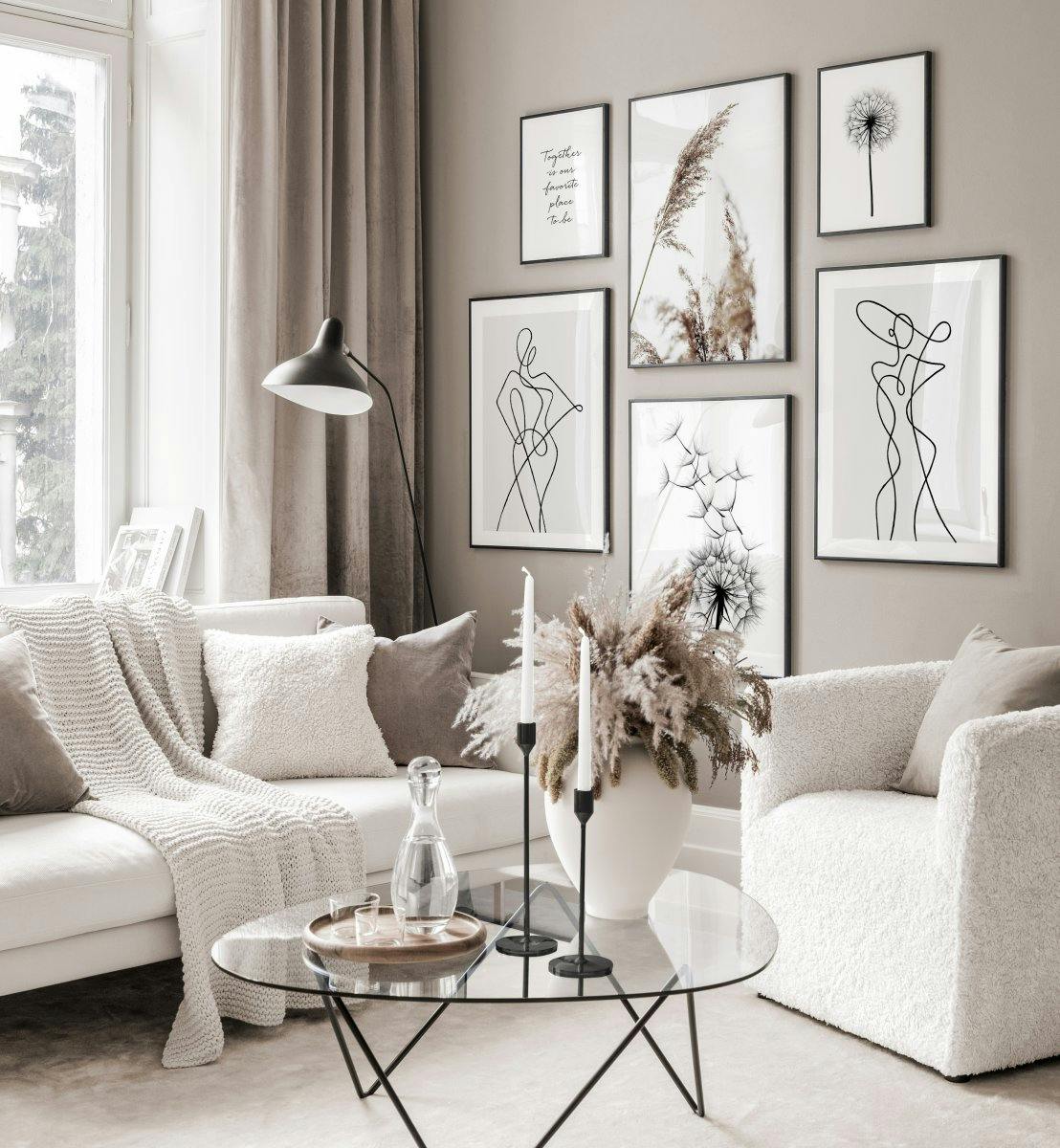Galleria a parete dai toni beige poster artistici cornici nere in metallo (ONE SIZE) - Poster Store