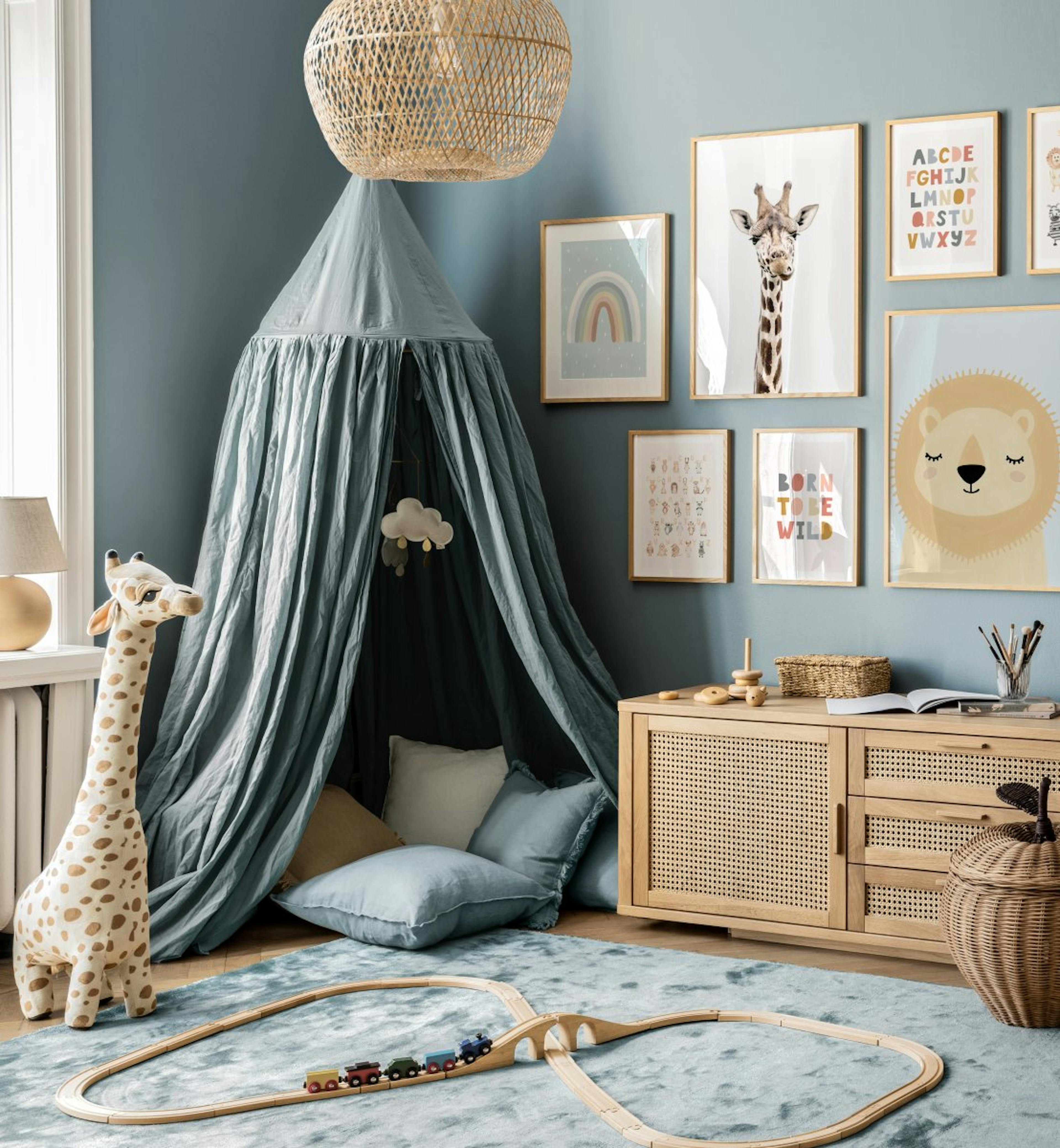 Cute safari nursery gallery wall kids wall art animal illustrations