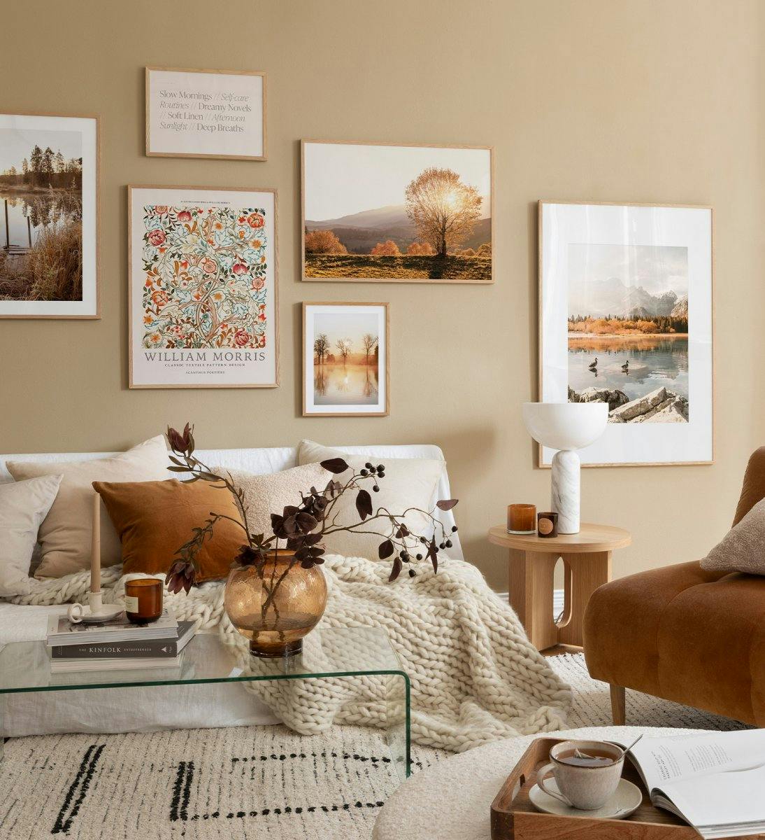 Creating the Perfect Gallery Wall in Your Living Room: A Warm Colour Palette with Oak Frames (ONE SIZE) - Poster Store