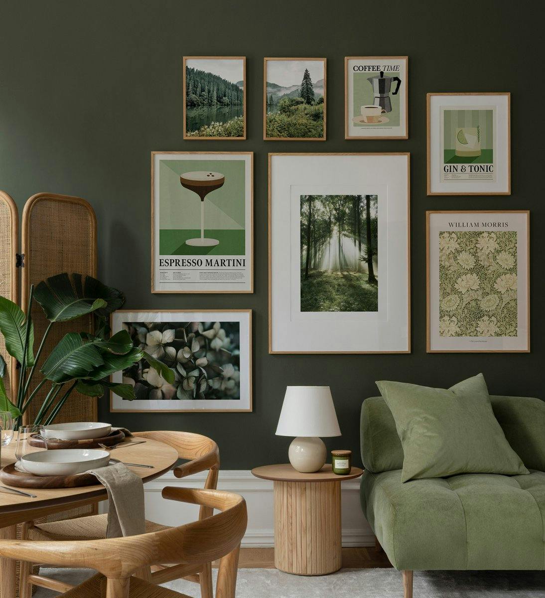 A poster featuring a graphic Espresso Martini cocktail on a green background.