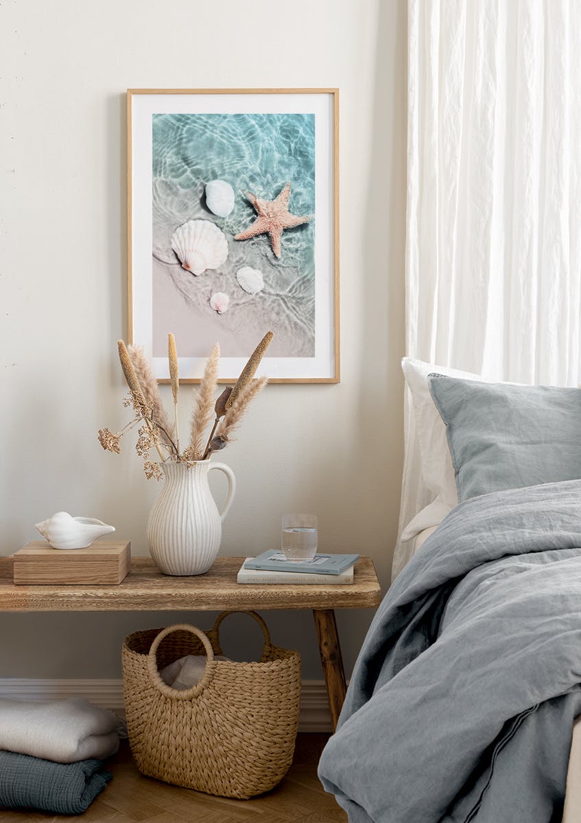 Karibik-Strand Muschel Und Seesterne Auf Weißem Sand Sommer Urlaub Hintergrund Gedruckt 37484055