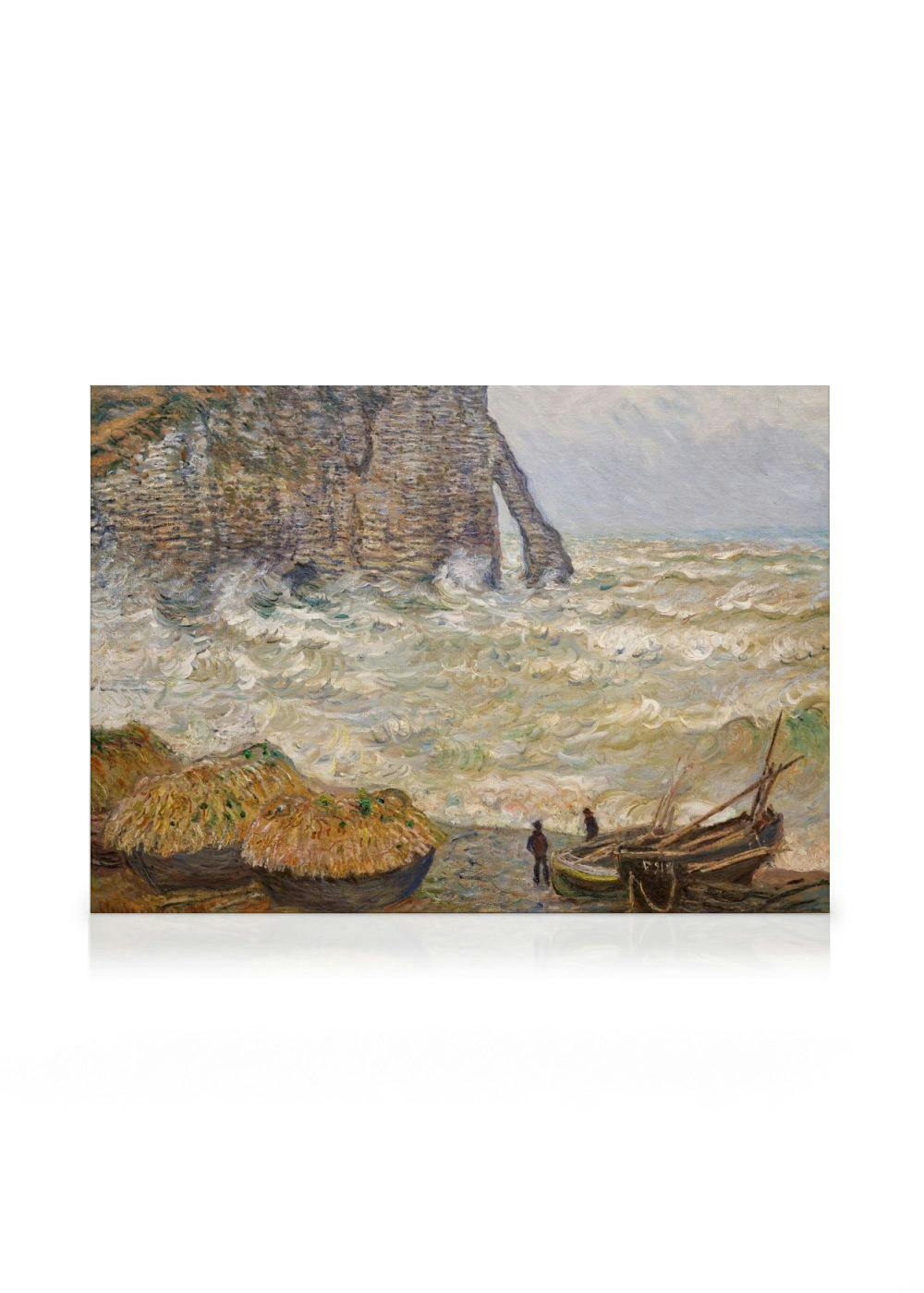 Monet - Mer Orageuse à Étretat Toile (50x70 cm - Cadre de chêne) - Poster Store