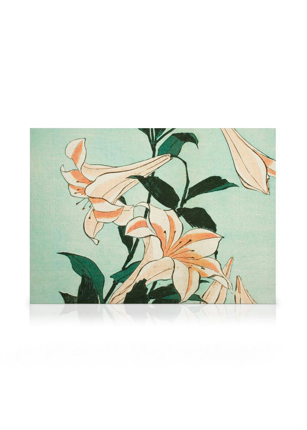 Canvas Prints - Hokusai - Trumpet Lilies Canvas print (50x70 cm - Oak Frame) - Poster Store