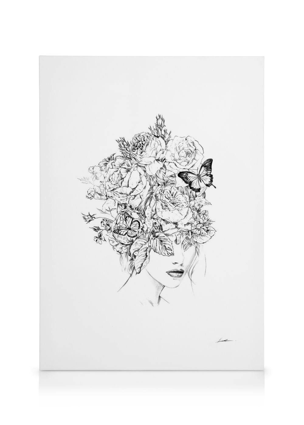 Bloemenhoofd Canvas (50x70 cm - Fotolijst Eiken) - Poster Store