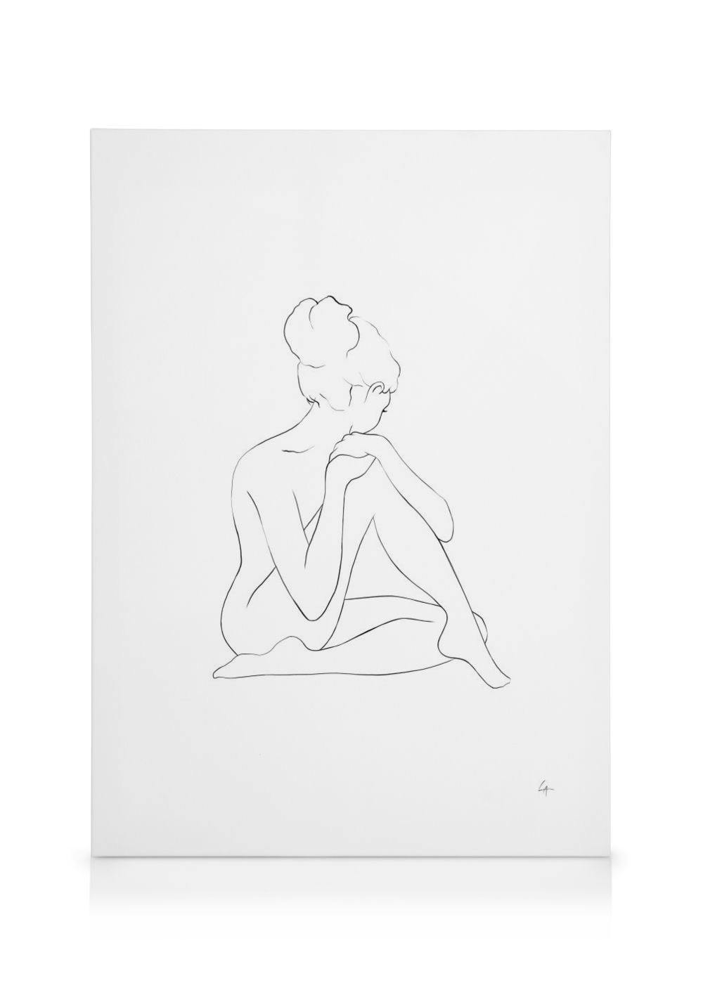 Nude Sketch Lerretsbilde (30x40 cm - Eikeramme) - Poster Store