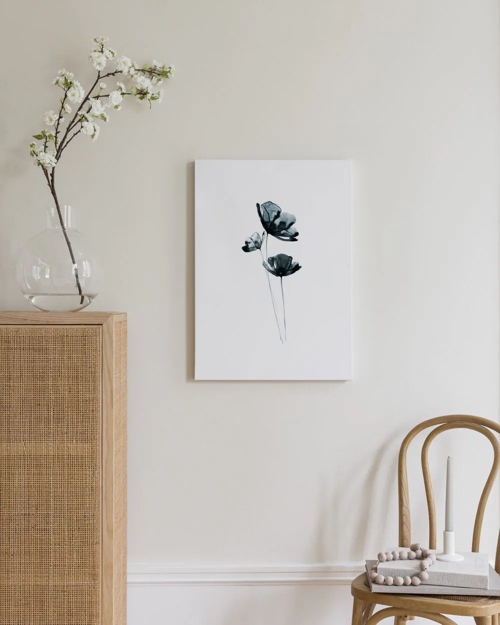 3 Stampe Su Tela Con Fiori Secchi Scuri 40x60cm – Quadri Floreali Vintage Botanici Per Soggiorno, Camera, Bagno