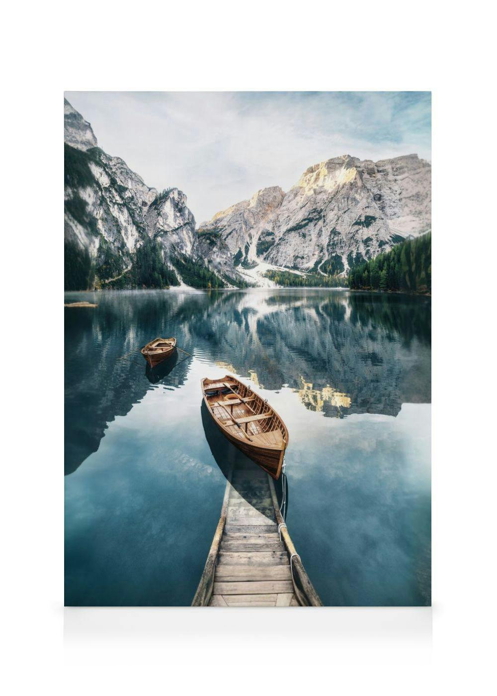 Boat in Mountain Lake Canvas Print (70x100 cm - Black Frame) - Poster Store High Quality Picture Frames