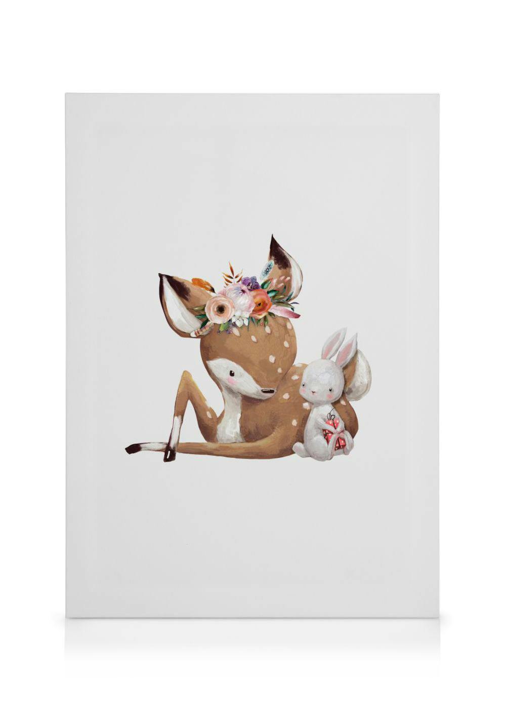Hjort og Kanin Lerretsbilde (70x100 cm - Svart Ramme) - Poster Store