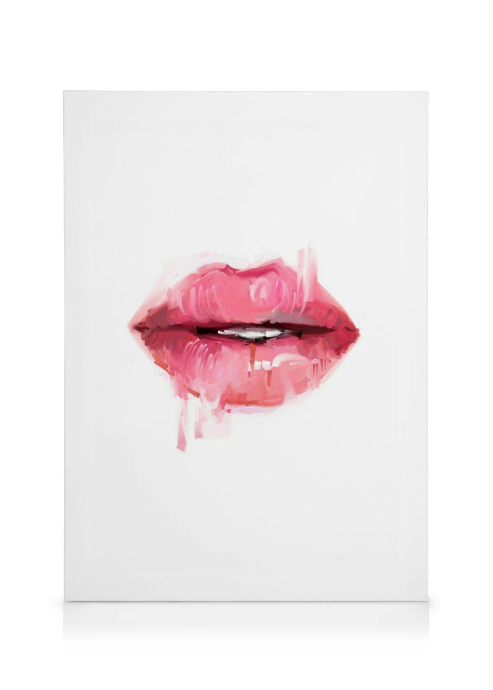 Roze Lippen Canvas (30x40 cm - Fotolijst Zwart) - Poster Store