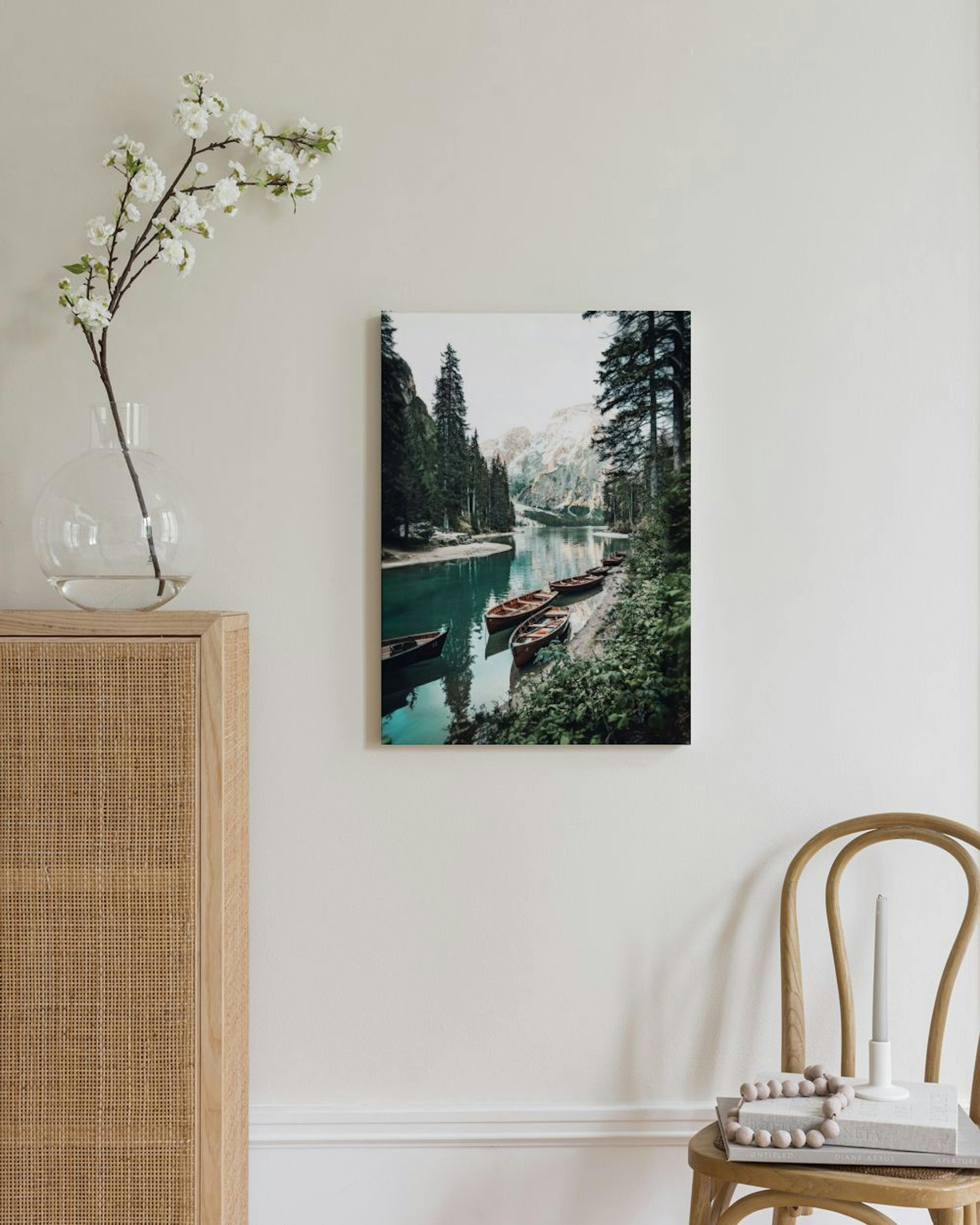 Boats with Mountain View Canvas print thumbnail
