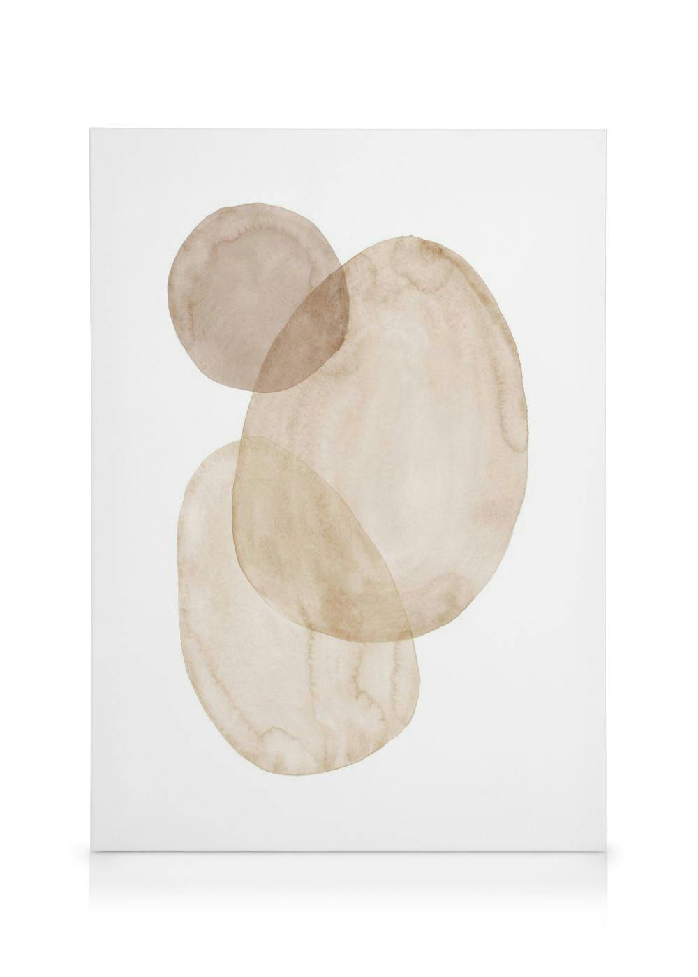 Toile beige minimaliste avec des formes organiques de couleur terre qui se chevauchent sur un fond blanc pur.