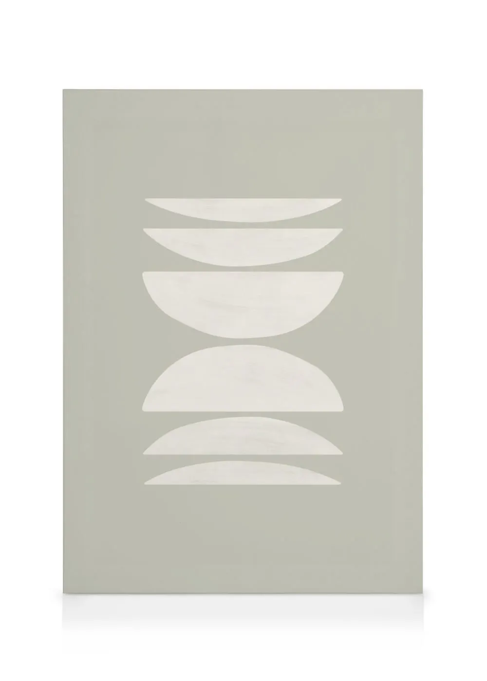 A canvas showcasing a minimalist design with stacked white oval and crescent shapes on a light grey background.
