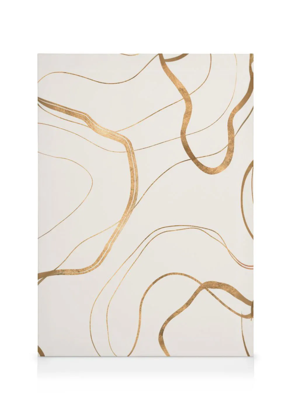 A canvas featuring a white background with flowing, organic golden lines and thicker metallic gold strokes.