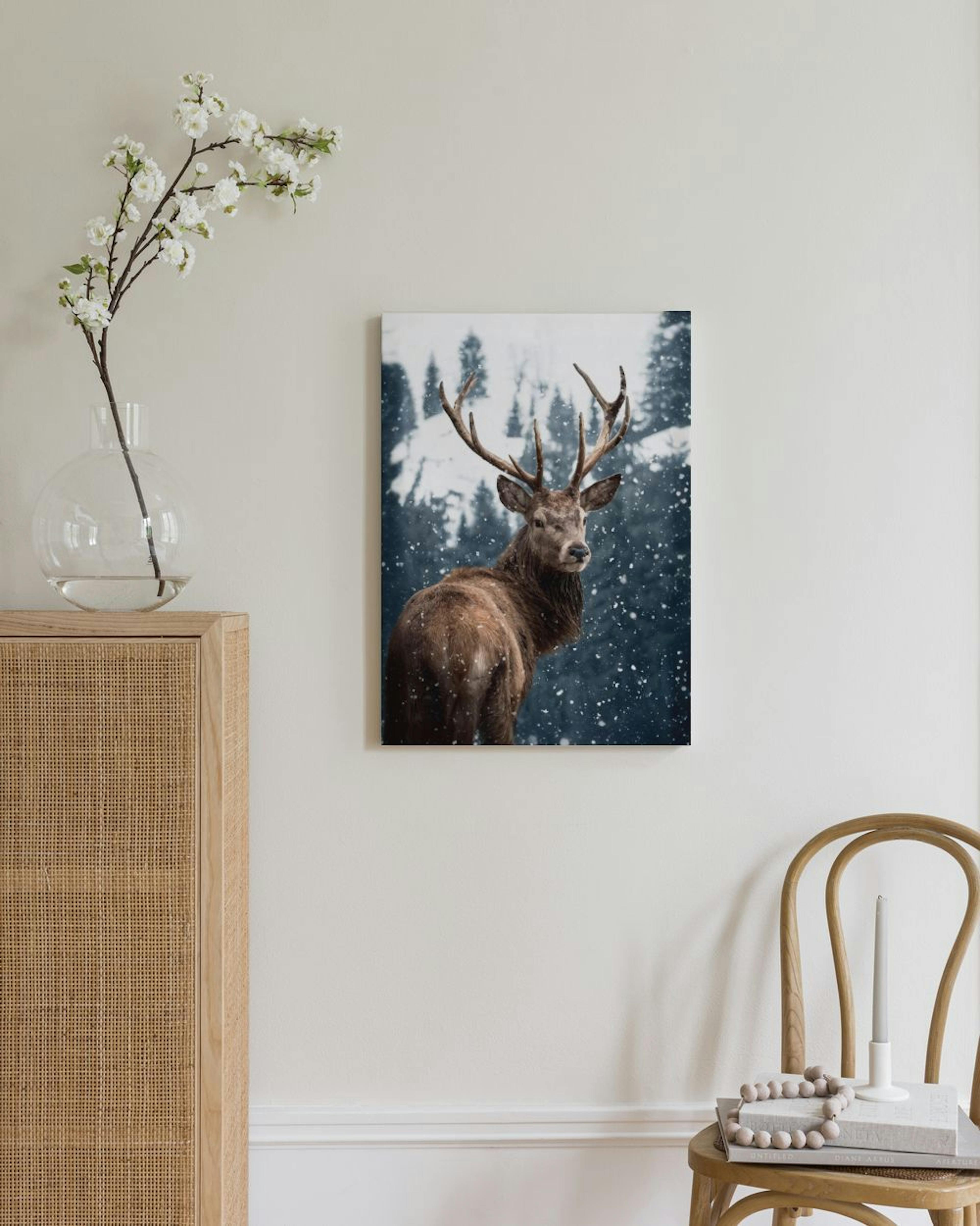 Red Deer in Snow Lerretsbilde thumbnail