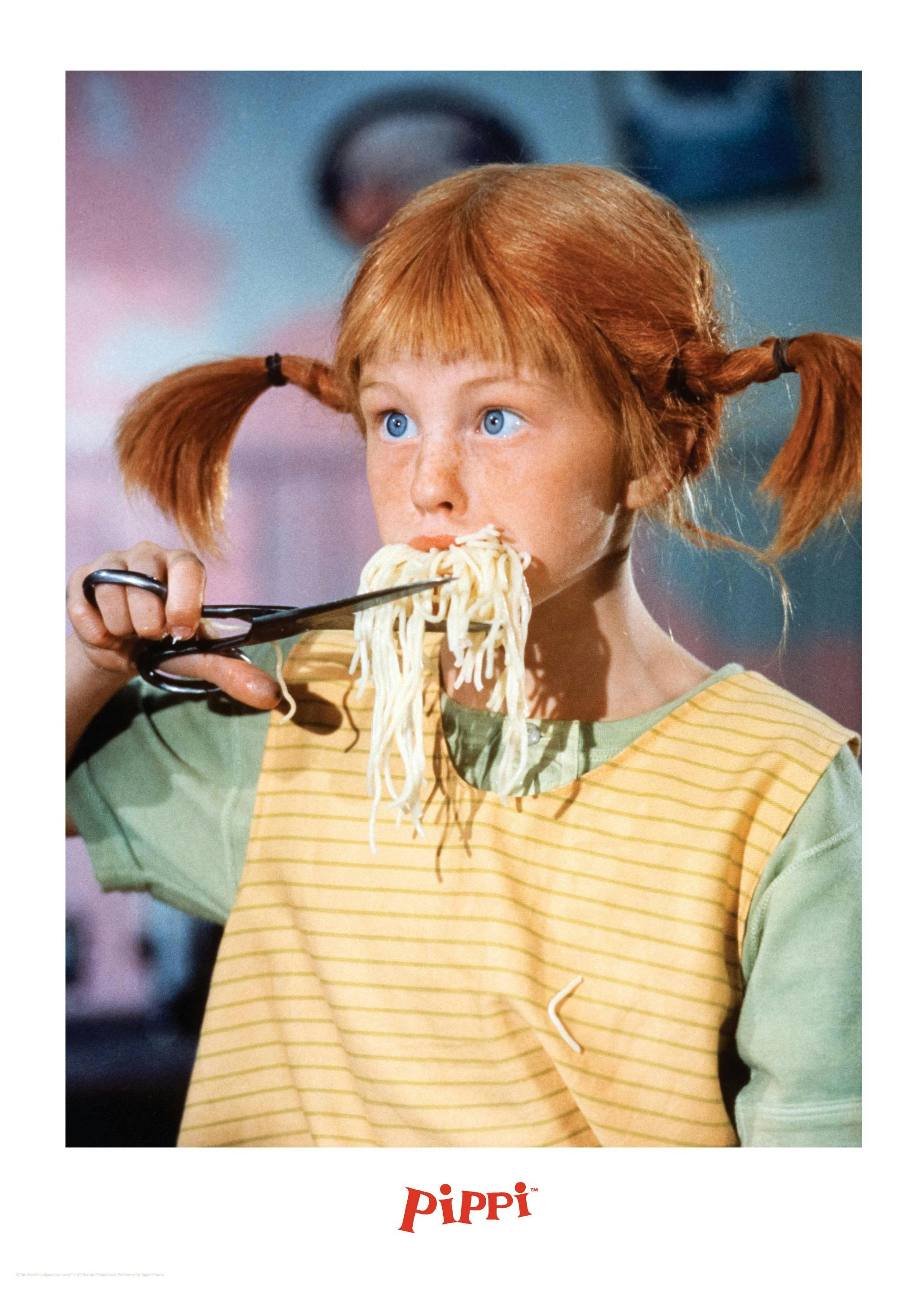 Pippi Langkous Eet Spaghetti Poster (21x30 cm) - Poster Store